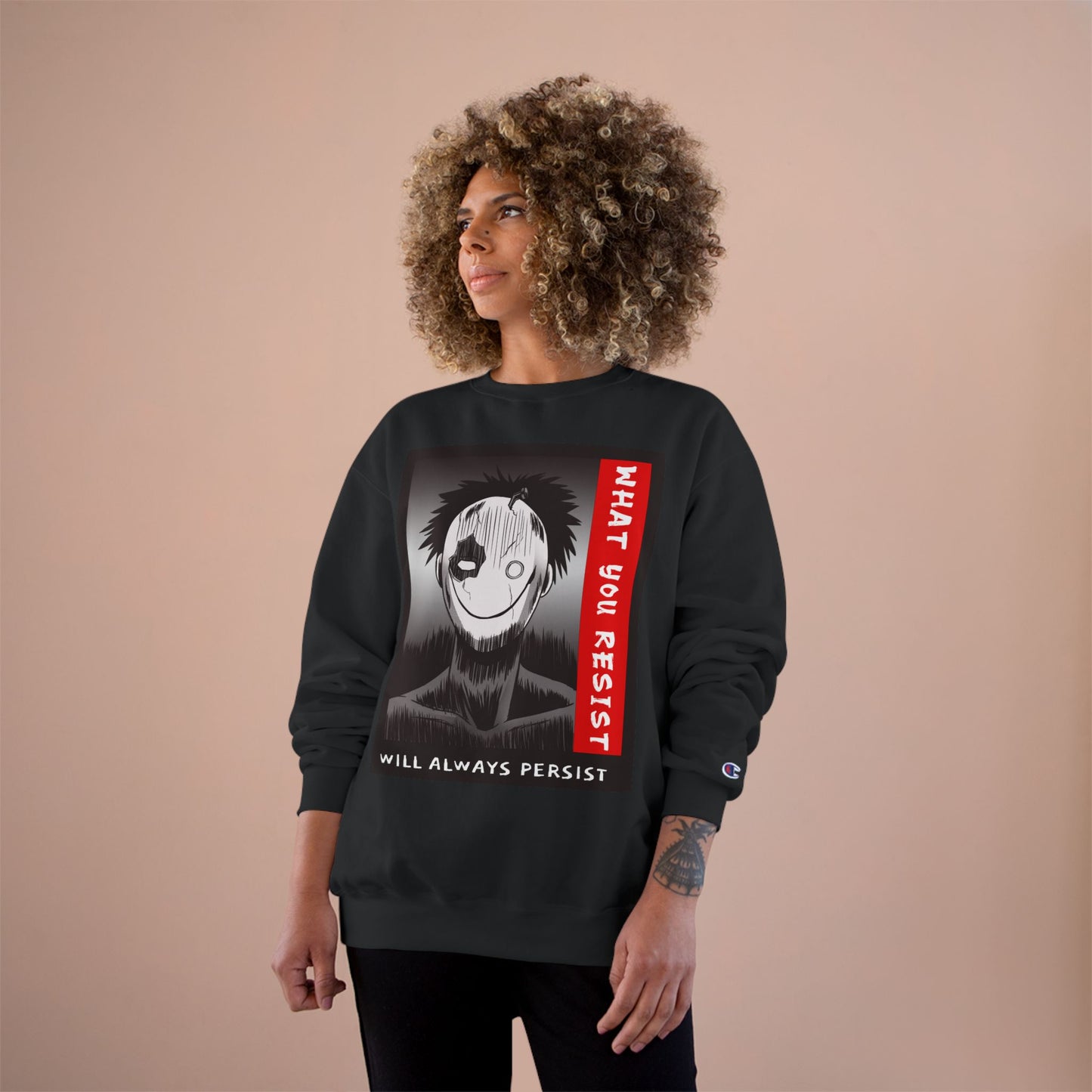 Creepy Smiling Mask Character Sweatshirt | "What You Resist" Graphic