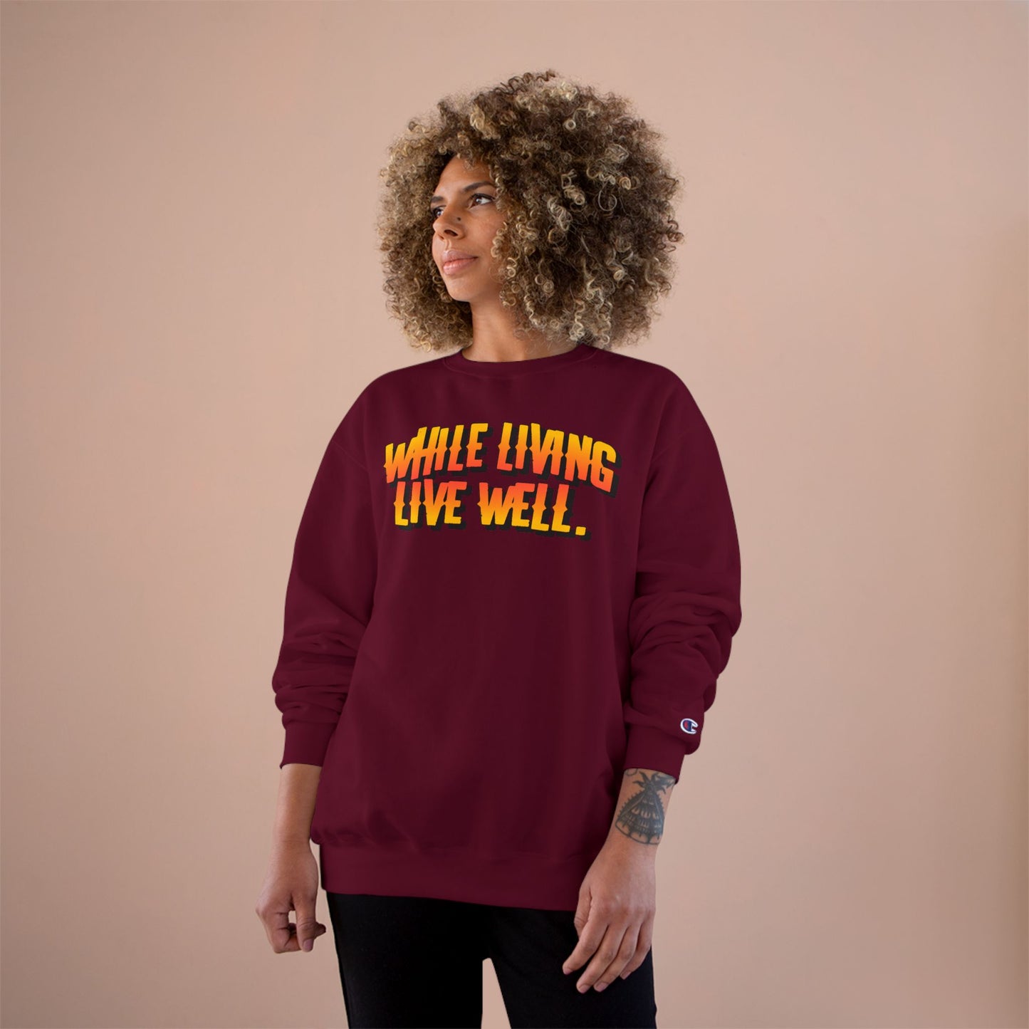 While Living Live Well sweatshirt | Retro 3D text, motivational slogan