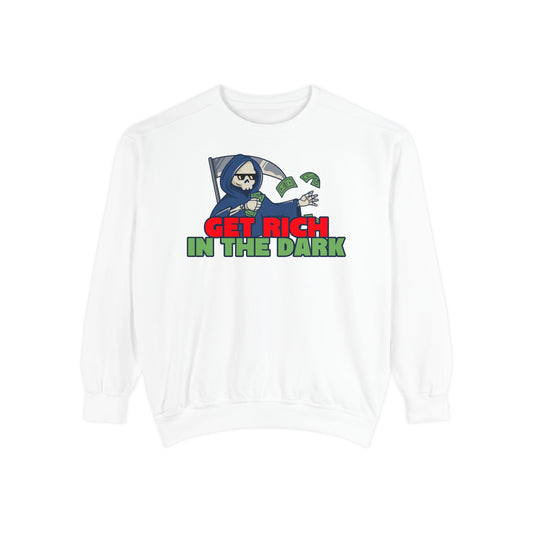 Unisex Motivational Sweatshirt - Get Rich in the Dark, Perfect for Entrepreneurs, Trendy Gift, Casual Wear, Cozy Fashion