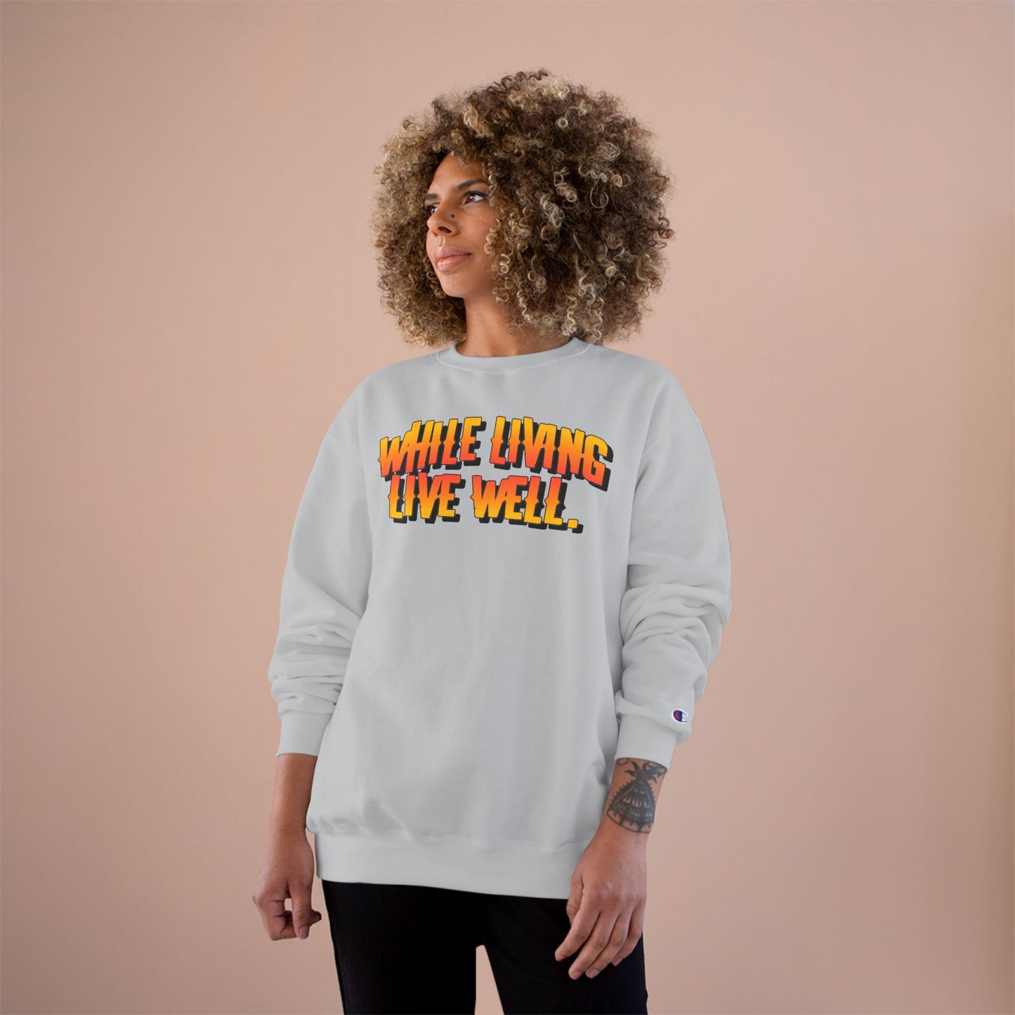 While Living Live Well sweatshirt | Retro 3D text, motivational slogan