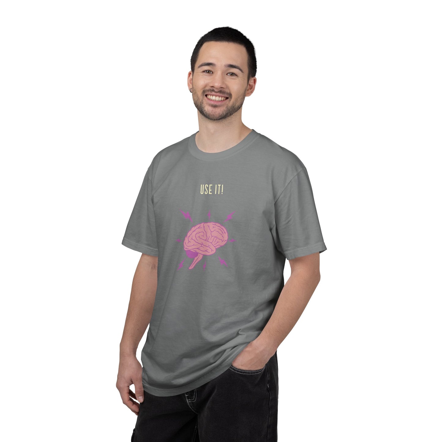 Funny Quote "Use It" Unisex Garment-Dyed T-shirt, Brain Image Tee, Humorous Graphic Top, Quote Tee, Unisex Shirt for Men Women