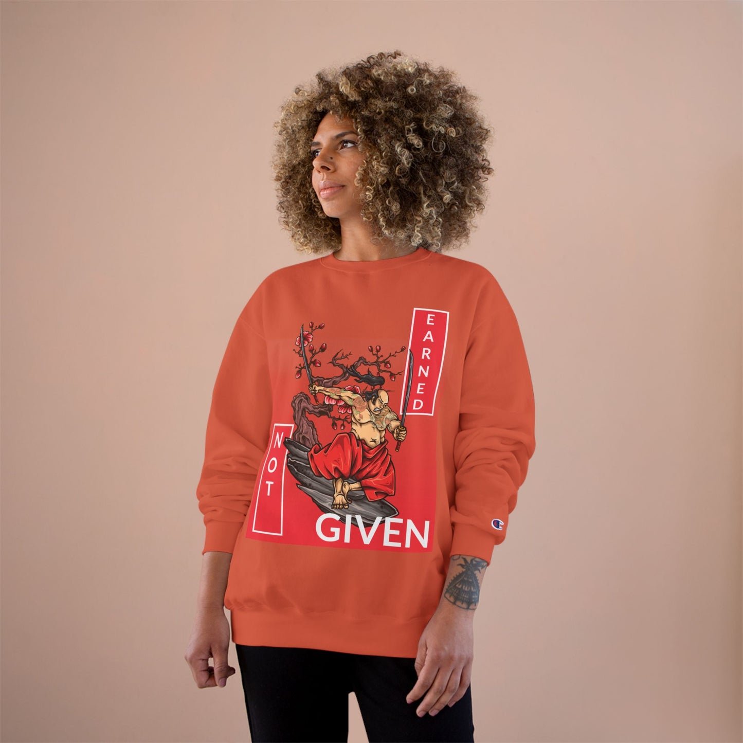 Champion sweatshirt™ Not Given Earned samurai illustration Sweatshirt | Japanese warrior, cherry blossom