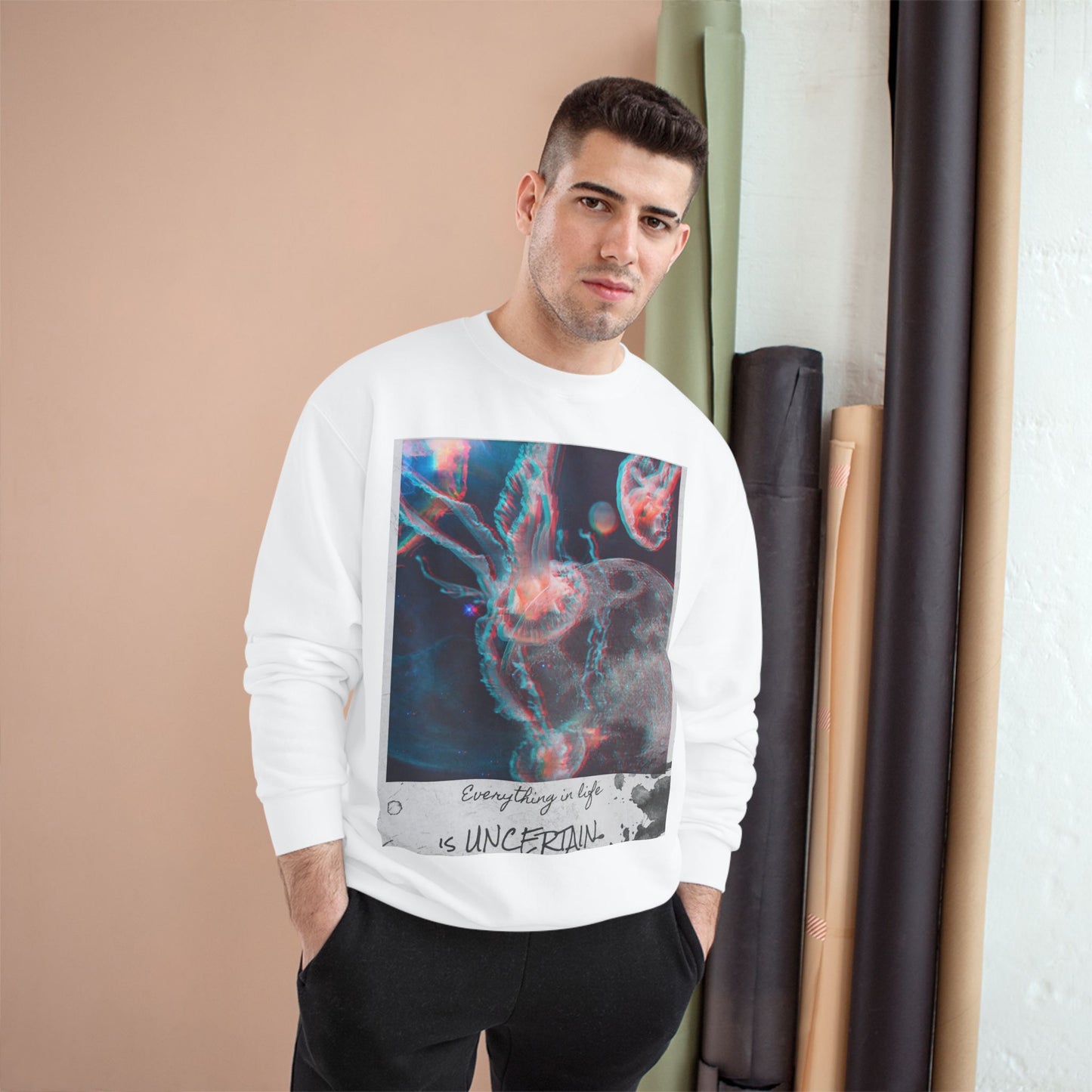 Jellyfish Polaroid Print Sweatshirt | Uncertain Life Quote