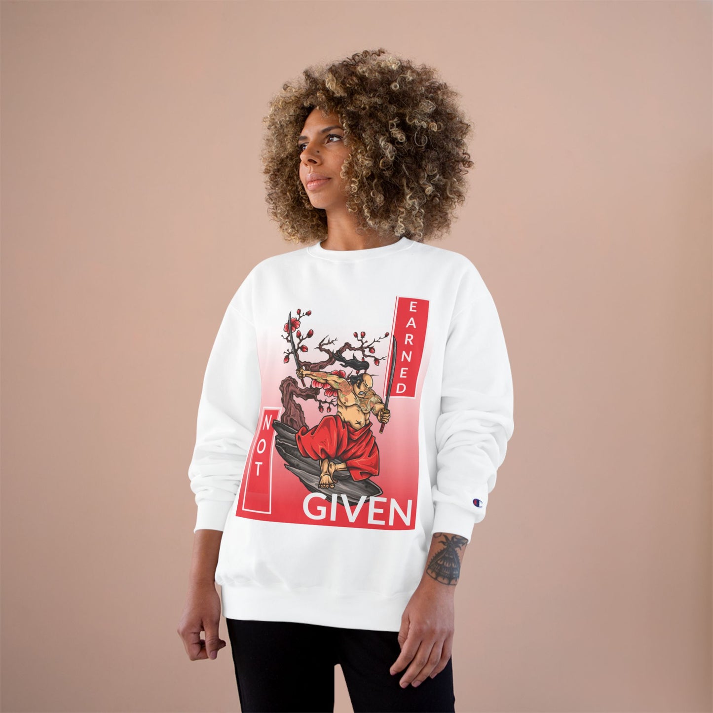 Champion sweatshirt™ Not Given Earned samurai illustration Sweatshirt | Japanese warrior, cherry blossom