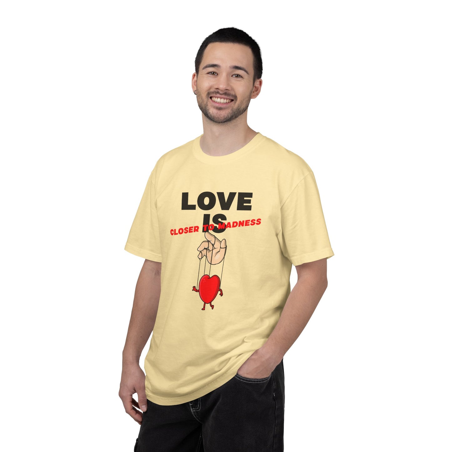 Love Is Closer to Sadness T-shirt | Heart Puppet Illustration