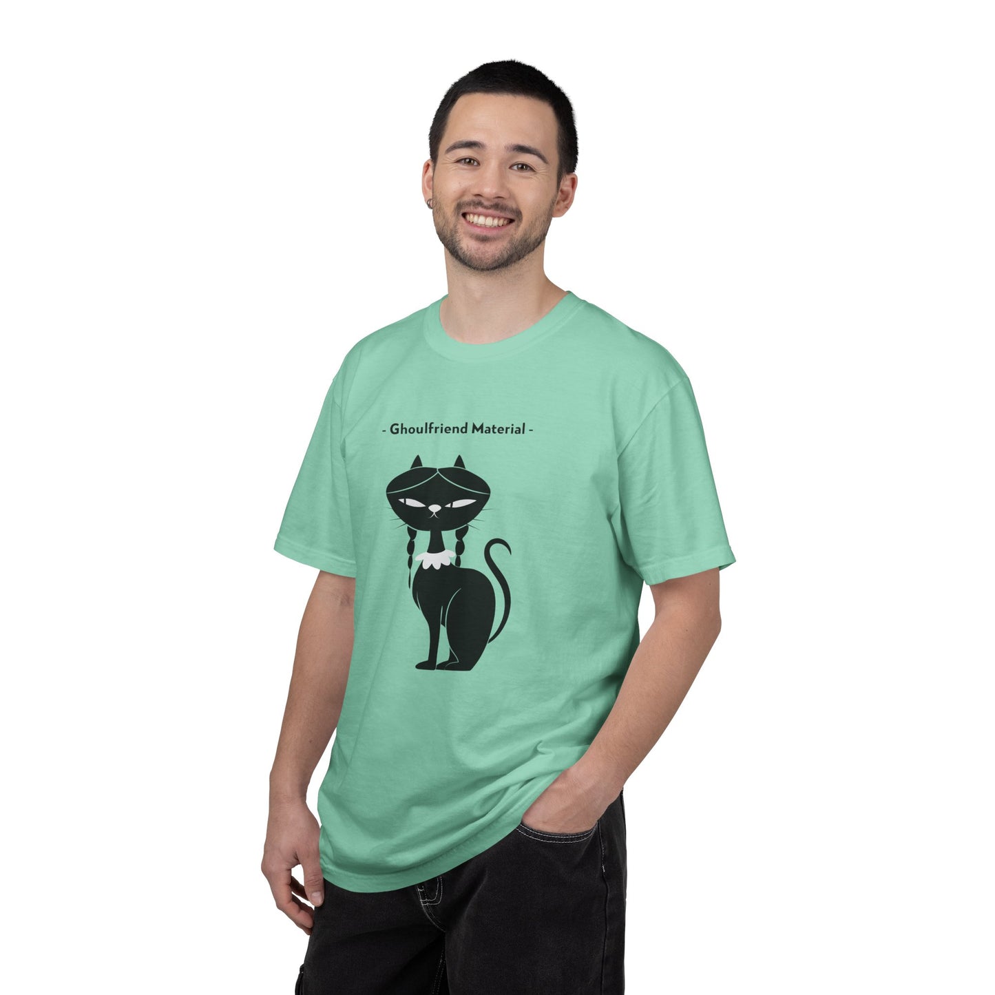 Ghouli-friend Material Cat T-Shirt, Unisex Horror Tee, Cute Cat Lover Gift, Halloween Apparel, Spooky Graphic Shirt