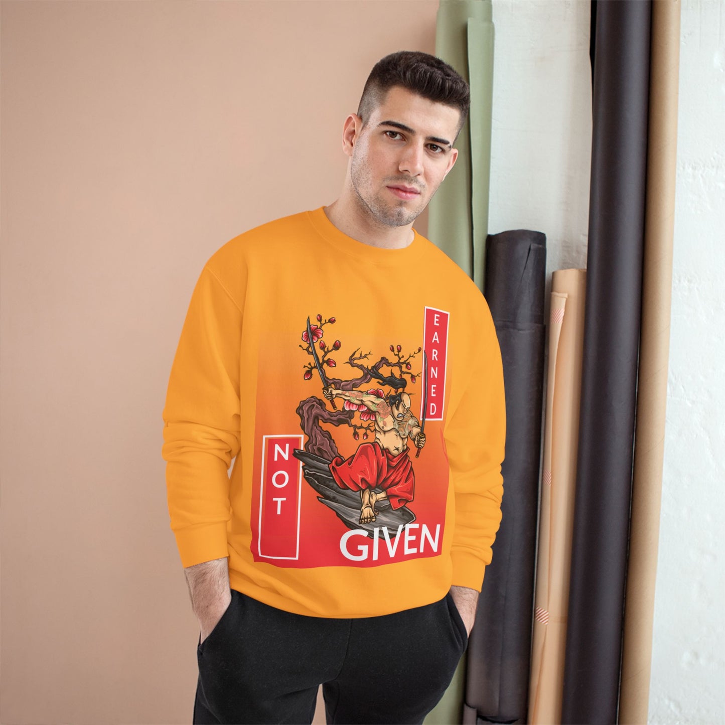 Champion sweatshirt™ Not Given Earned samurai illustration Sweatshirt | Japanese warrior, cherry blossom