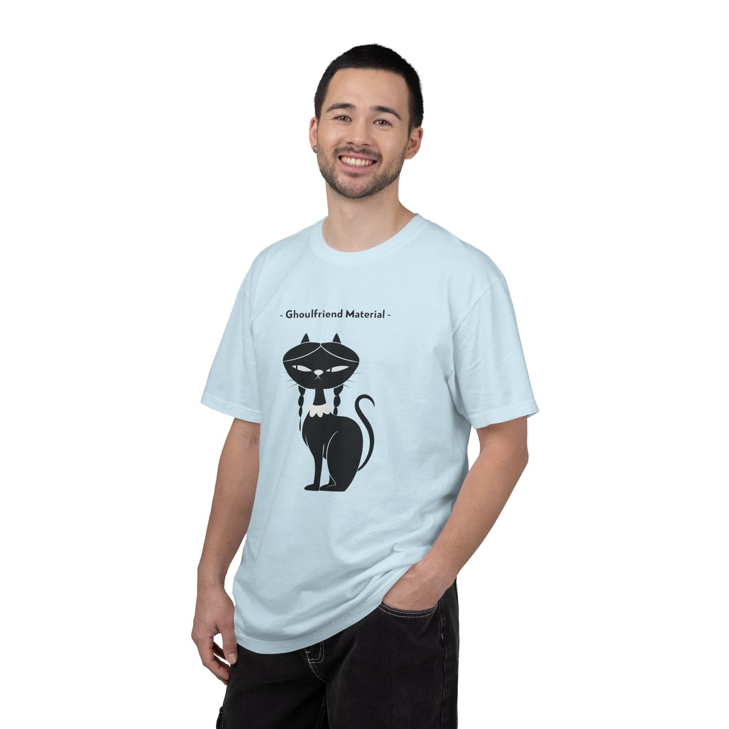 Ghouli-friend Material Cat T-Shirt, Unisex Horror Tee, Cute Cat Lover Gift, Halloween Apparel, Spooky Graphic Shirt