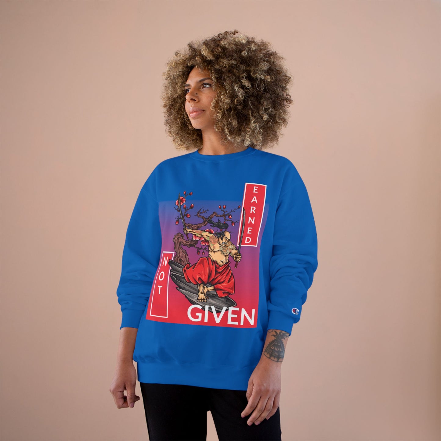 Champion sweatshirt™ Not Given Earned samurai illustration Sweatshirt | Japanese warrior, cherry blossom