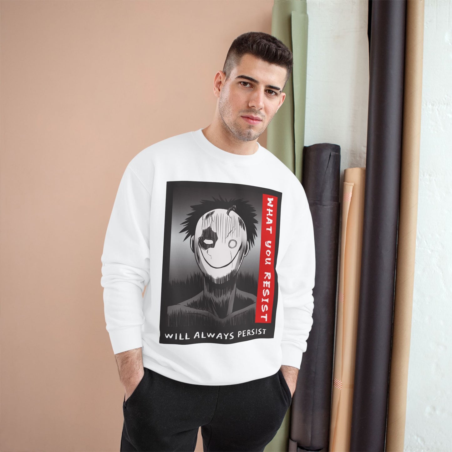 Creepy Smiling Mask Character Sweatshirt | "What You Resist" Graphic