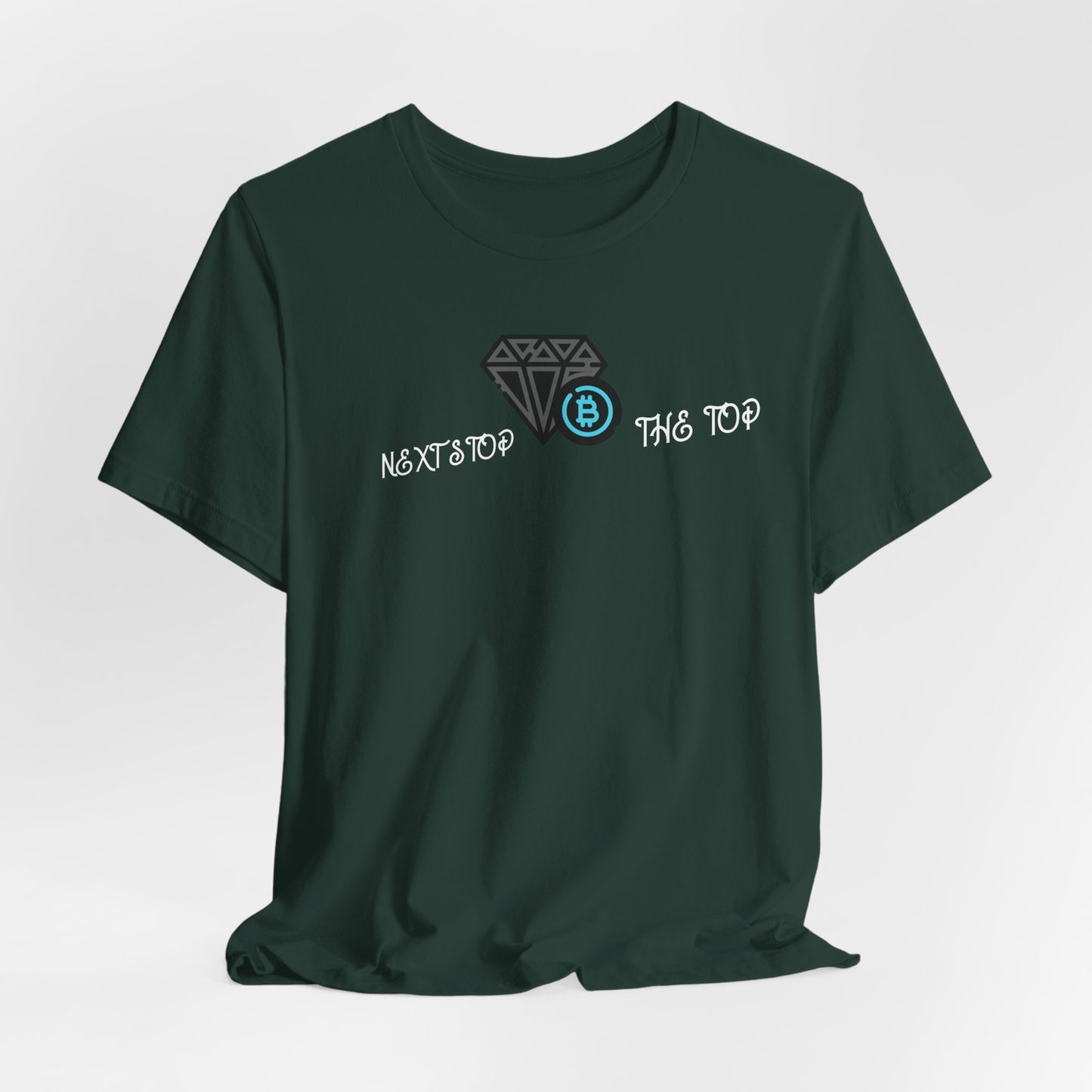 Unisex Jersey Tee with "Never Stop at the Top" Design, Motivational Shirt, Gift for Dreamers, Casual Wear, Inspirational Apparel