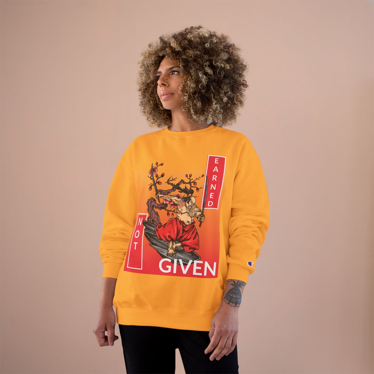 Champion sweatshirt™ Not Given Earned samurai illustration Sweatshirt | Japanese warrior, cherry blossom