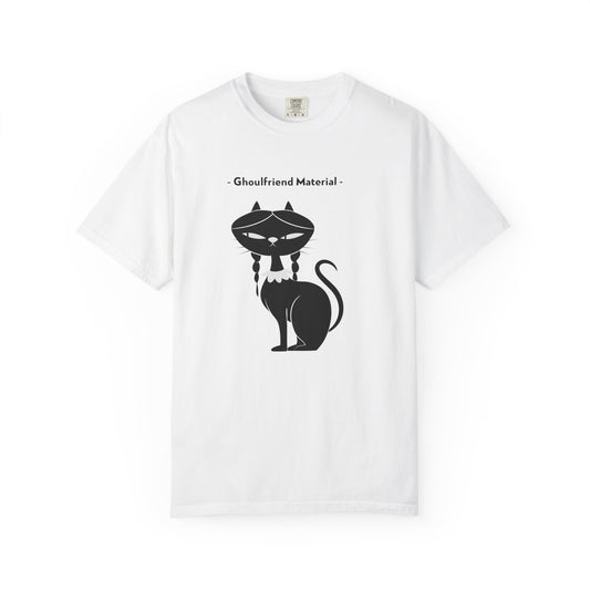 Ghouli-friend Material Cat T-Shirt, Unisex Horror Tee, Cute Cat Lover Gift, Halloween Apparel, Spooky Graphic Shirt