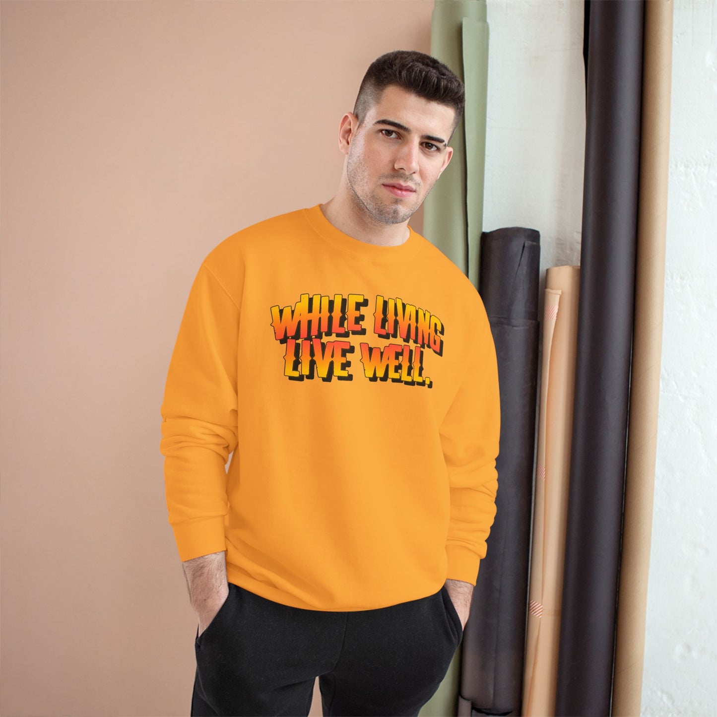 While Living Live Well sweatshirt | Retro 3D text, motivational slogan