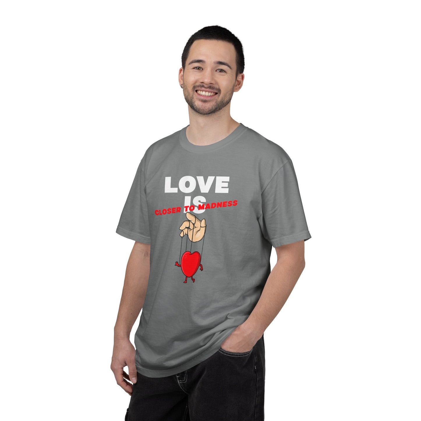 Love Is Closer to Sadness T-shirt | Heart Puppet Illustration