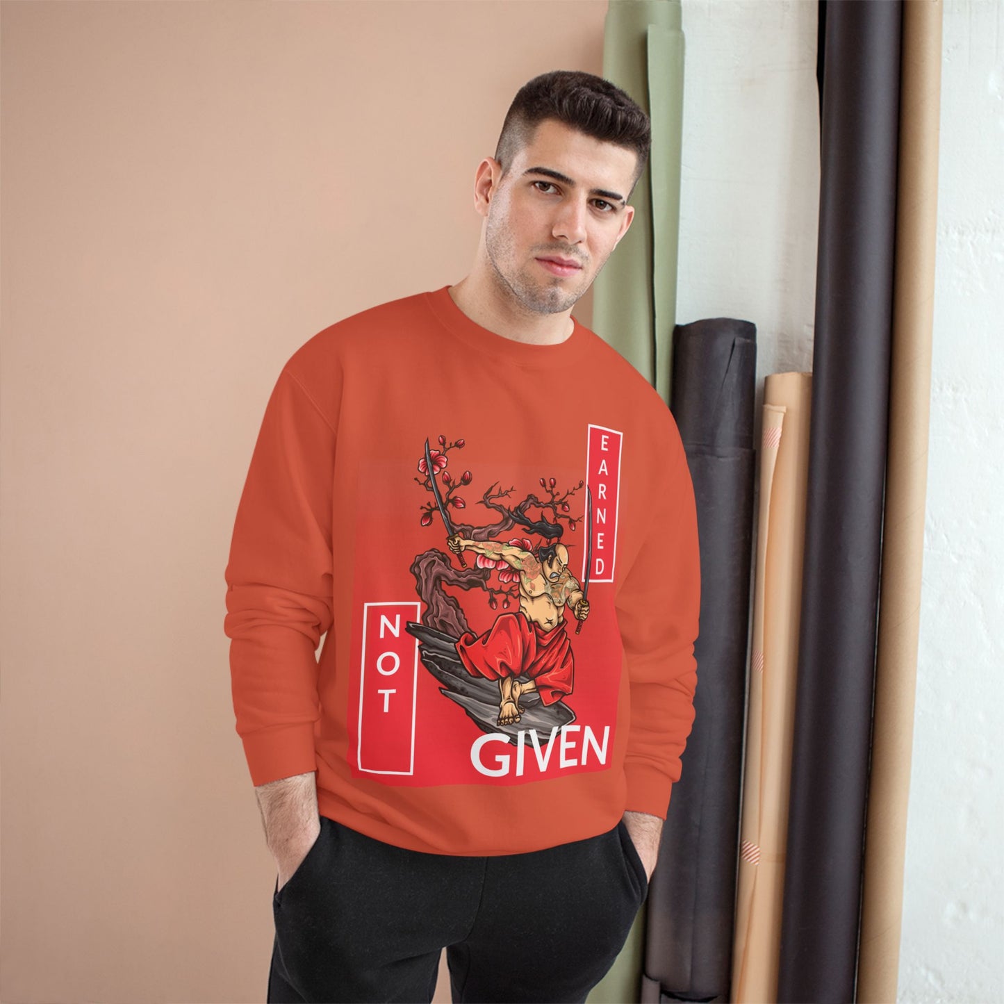 Champion sweatshirt™ Not Given Earned samurai illustration Sweatshirt | Japanese warrior, cherry blossom