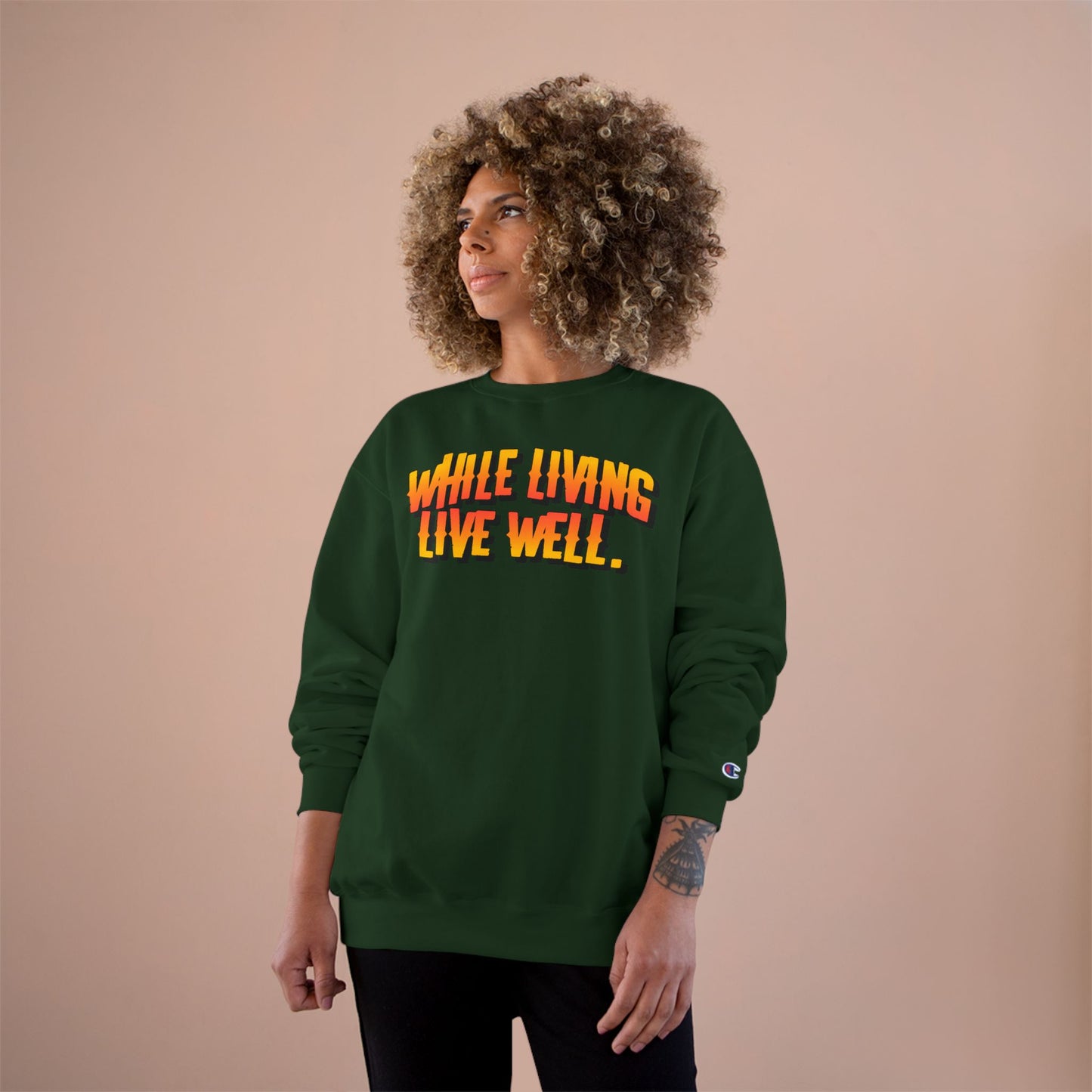 While Living Live Well sweatshirt | Retro 3D text, motivational slogan