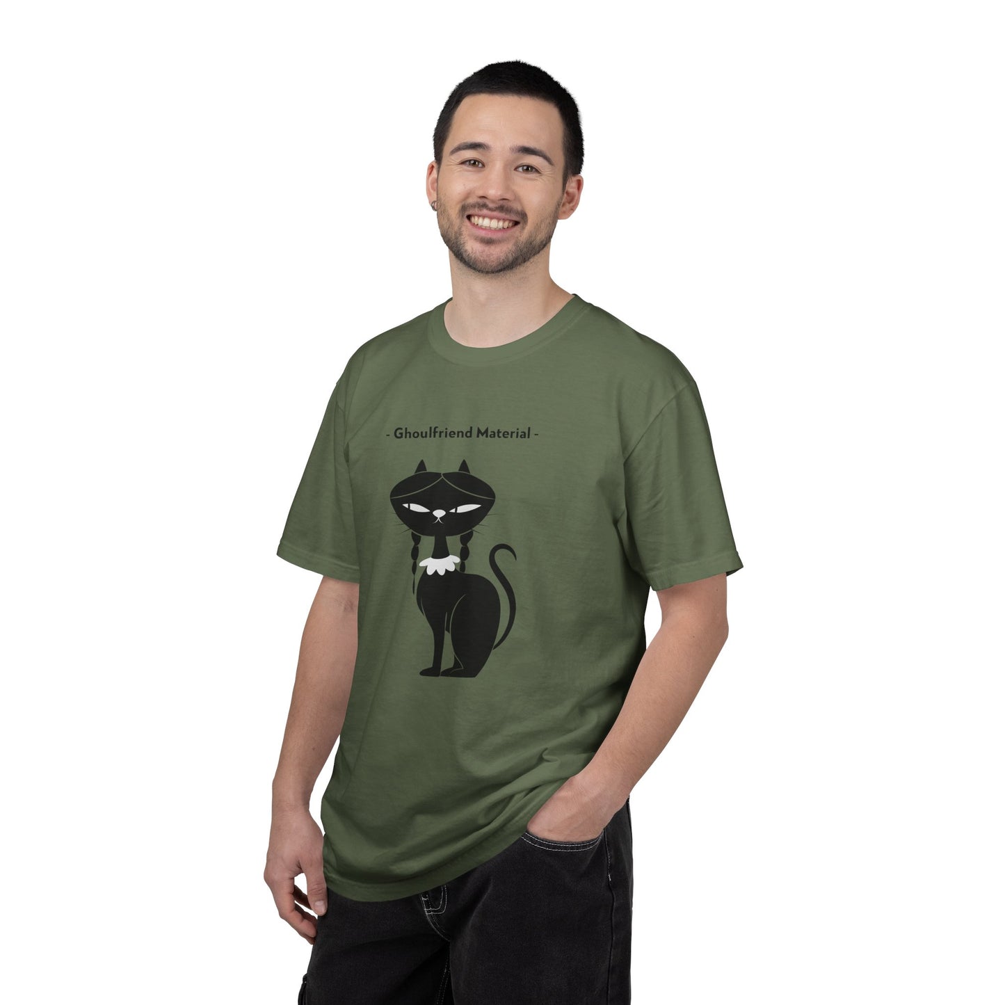 Ghouli-friend Material Cat T-Shirt, Unisex Horror Tee, Cute Cat Lover Gift, Halloween Apparel, Spooky Graphic Shirt