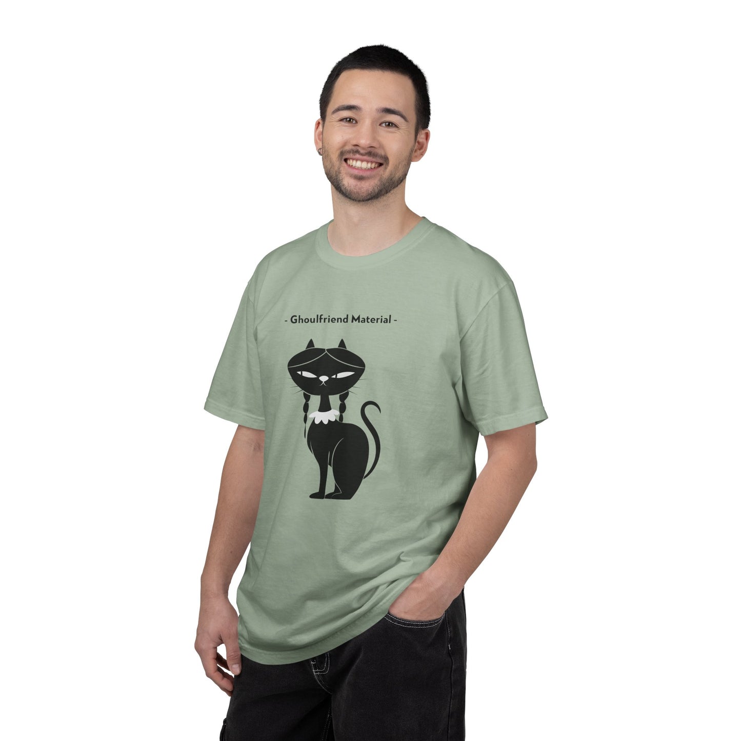 Ghouli-friend Material Cat T-Shirt, Unisex Horror Tee, Cute Cat Lover Gift, Halloween Apparel, Spooky Graphic Shirt