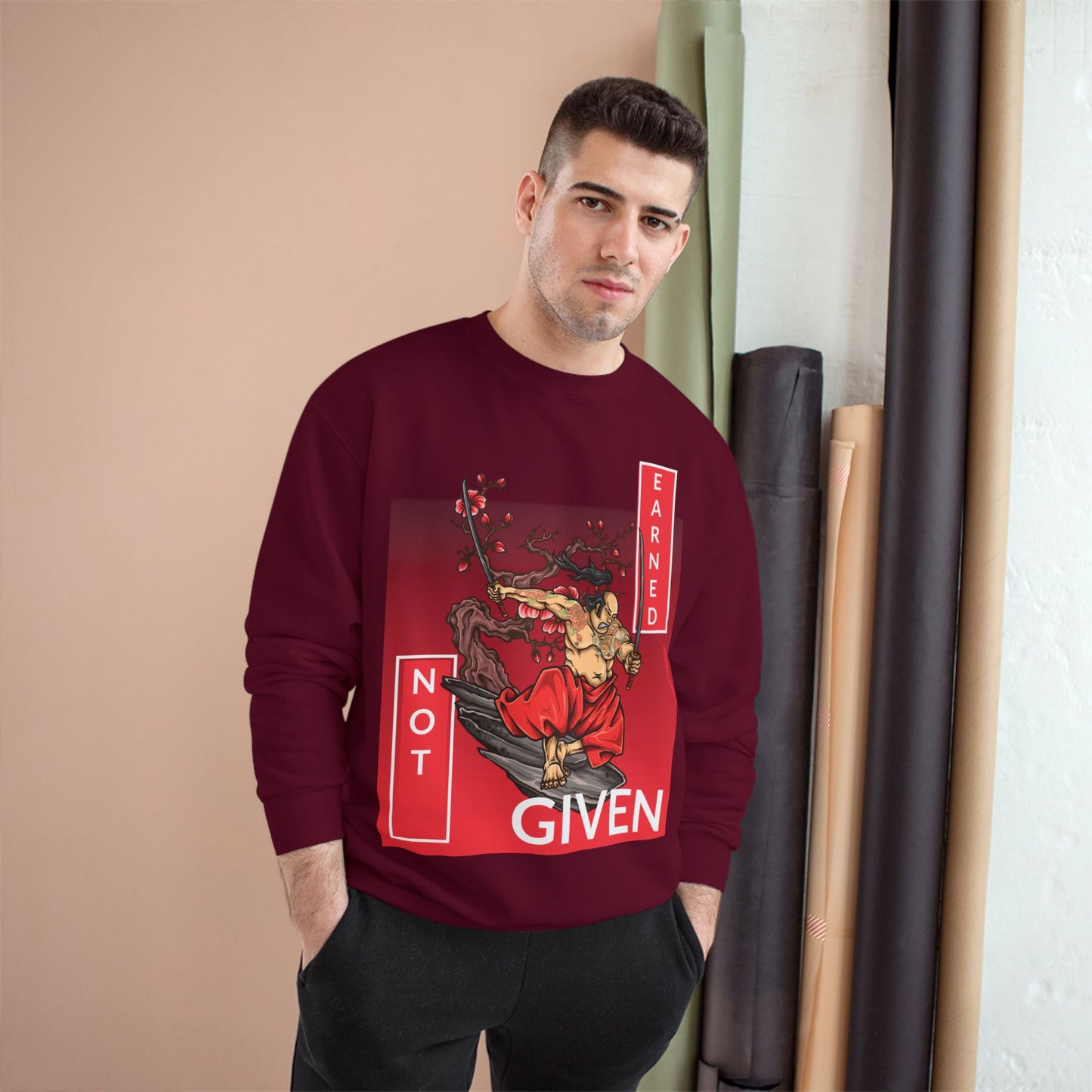 Champion sweatshirt™ Not Given Earned samurai illustration Sweatshirt | Japanese warrior, cherry blossom