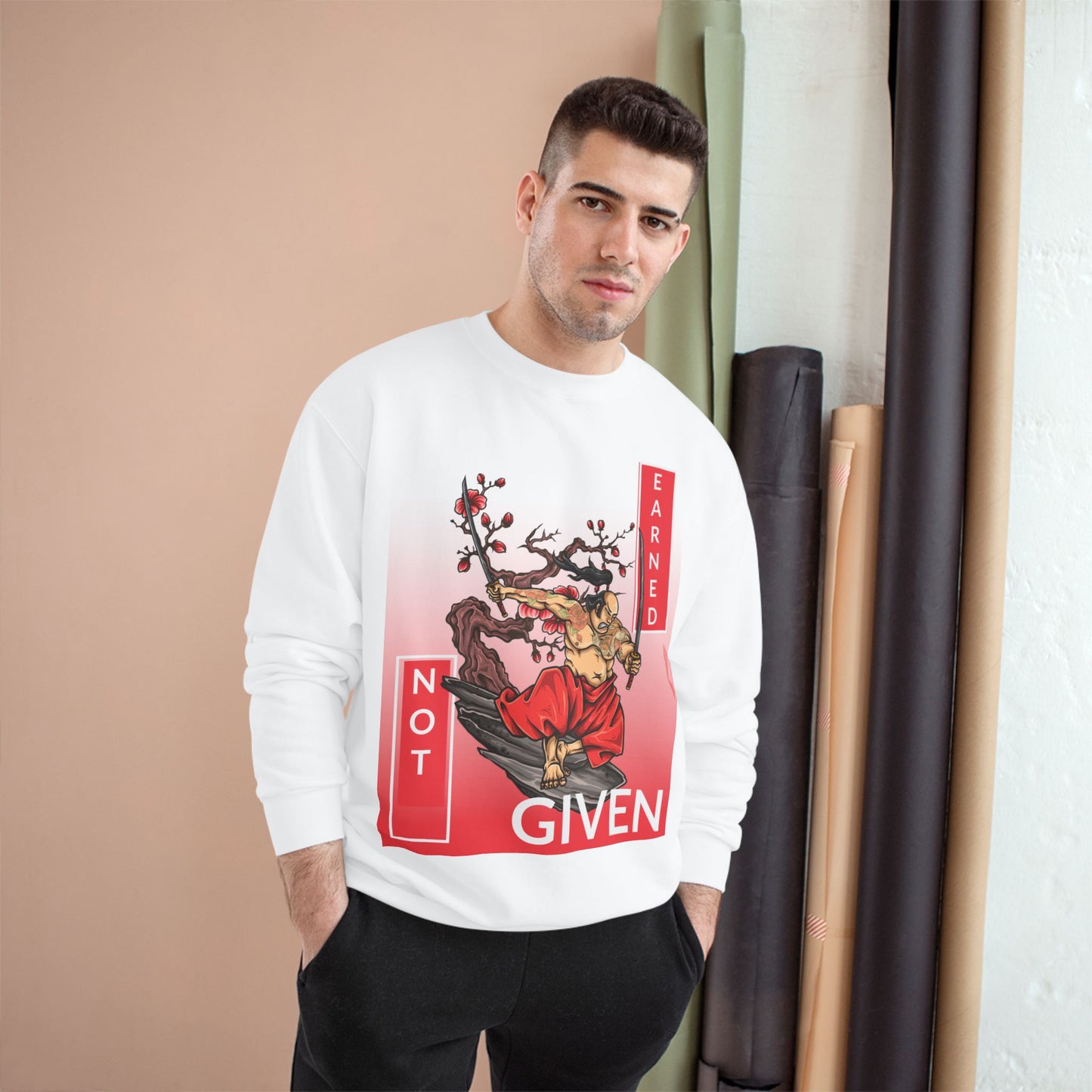Champion sweatshirt™ Not Given Earned samurai illustration Sweatshirt | Japanese warrior, cherry blossom