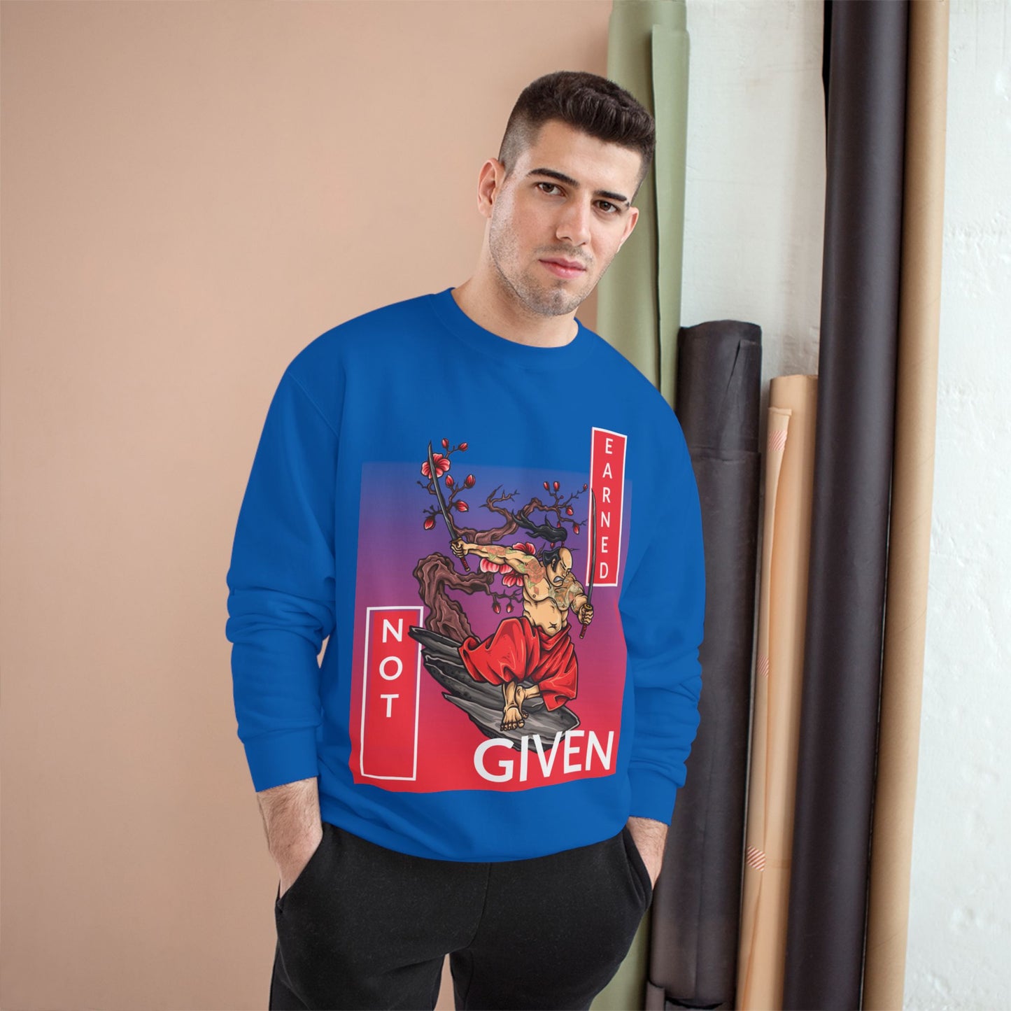 Champion sweatshirt™ Not Given Earned samurai illustration Sweatshirt | Japanese warrior, cherry blossom