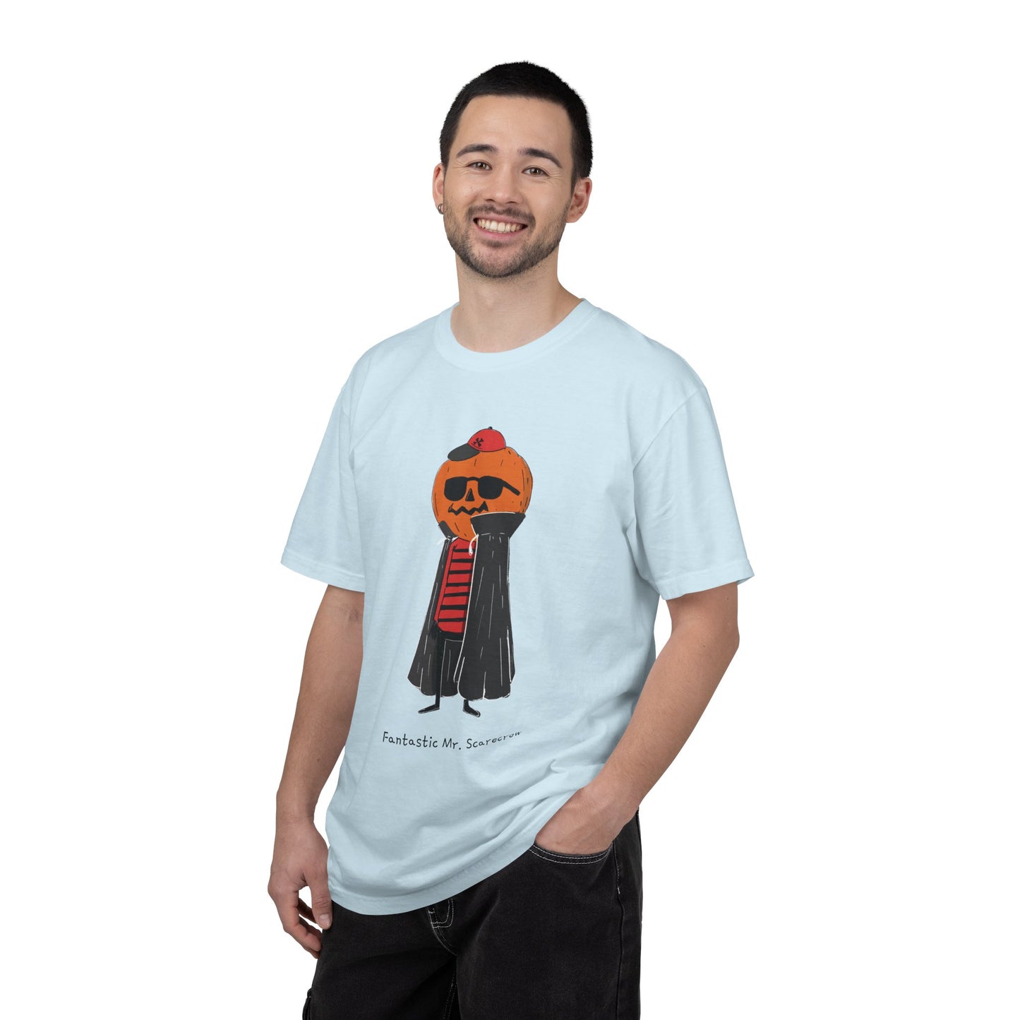 Funny Pumpkin Unisex Garment-Dyed T-shirt, Mr FANTASTIC scarecrow FOR HALLOWEEN, Fall Tee, Halloween Shirt, Pumpkin Costume, Autumn Apparel