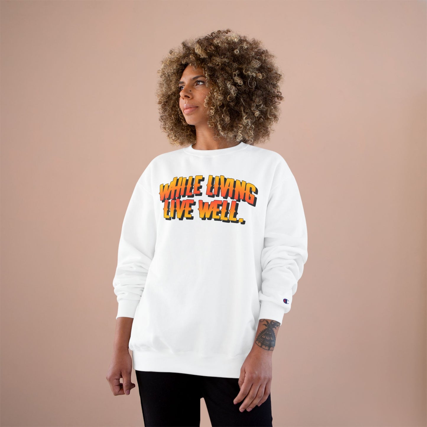 While Living Live Well sweatshirt | Retro 3D text, motivational slogan