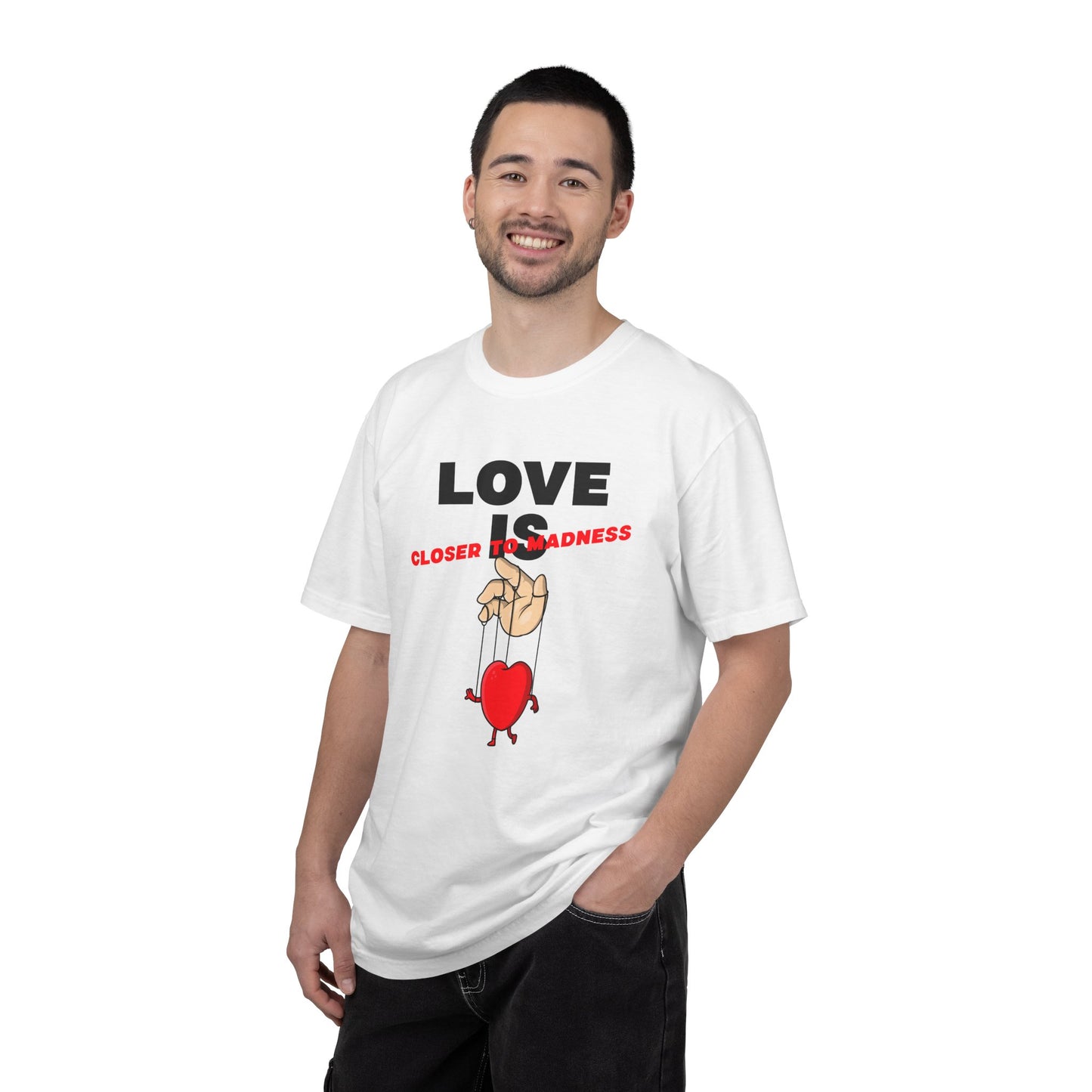 Love Is Closer to Sadness T-shirt | Heart Puppet Illustration