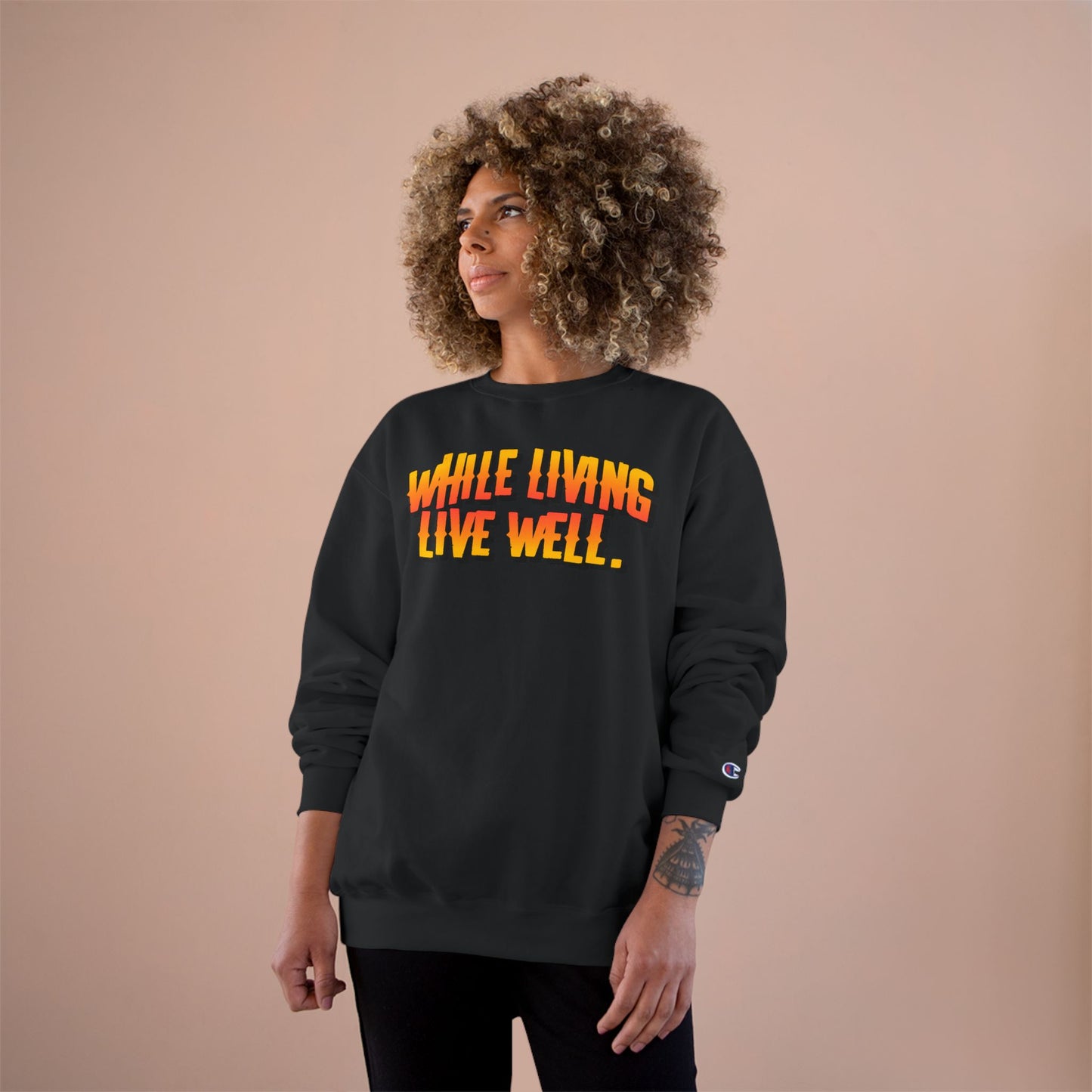 While Living Live Well sweatshirt | Retro 3D text, motivational slogan
