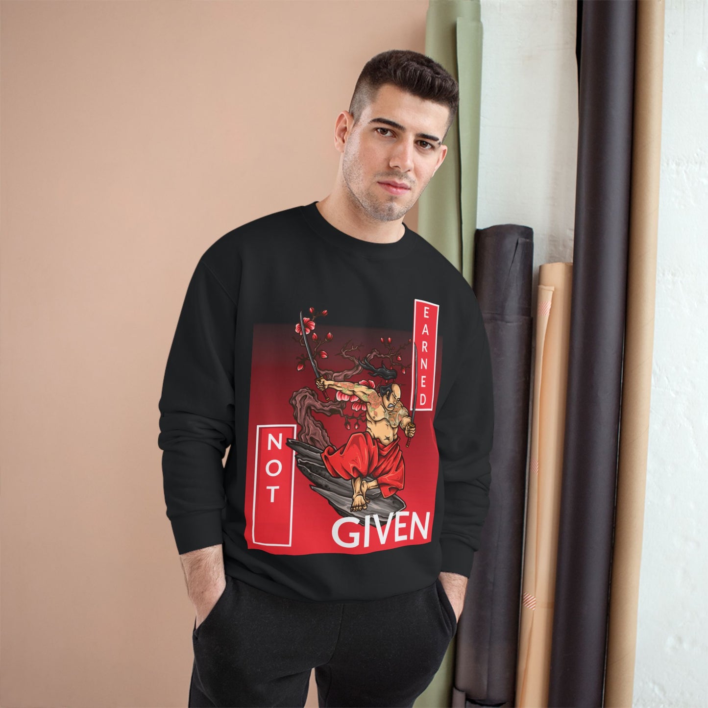 Champion sweatshirt™ Not Given Earned samurai illustration Sweatshirt | Japanese warrior, cherry blossom