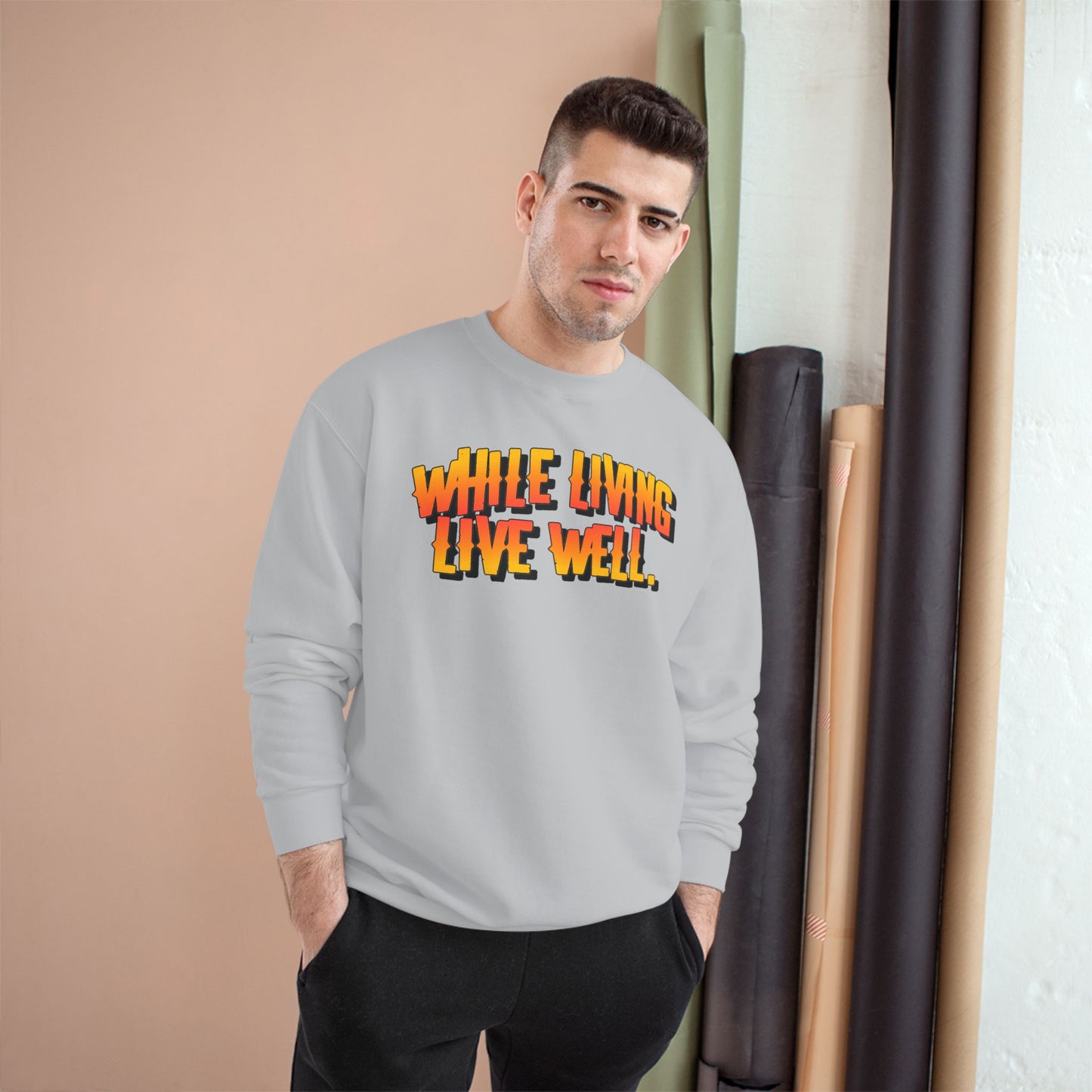While Living Live Well sweatshirt | Retro 3D text, motivational slogan
