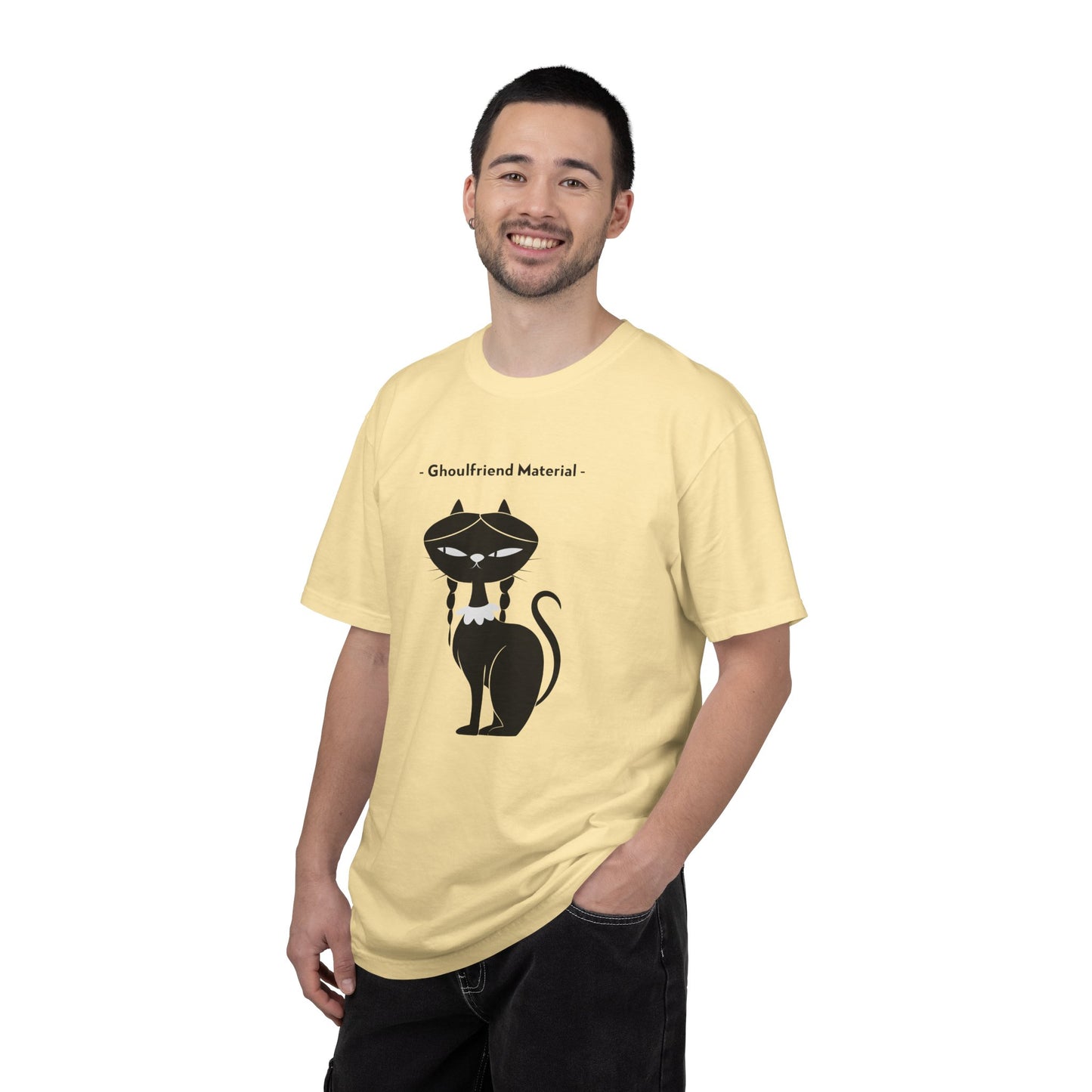Ghouli-friend Material Cat T-Shirt, Unisex Horror Tee, Cute Cat Lover Gift, Halloween Apparel, Spooky Graphic Shirt