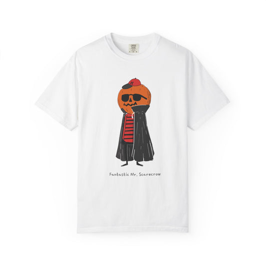Funny Pumpkin Unisex Garment-Dyed T-shirt, Mr FANTASTIC scarecrow FOR HALLOWEEN, Fall Tee, Halloween Shirt, Pumpkin Costume, Autumn Apparel