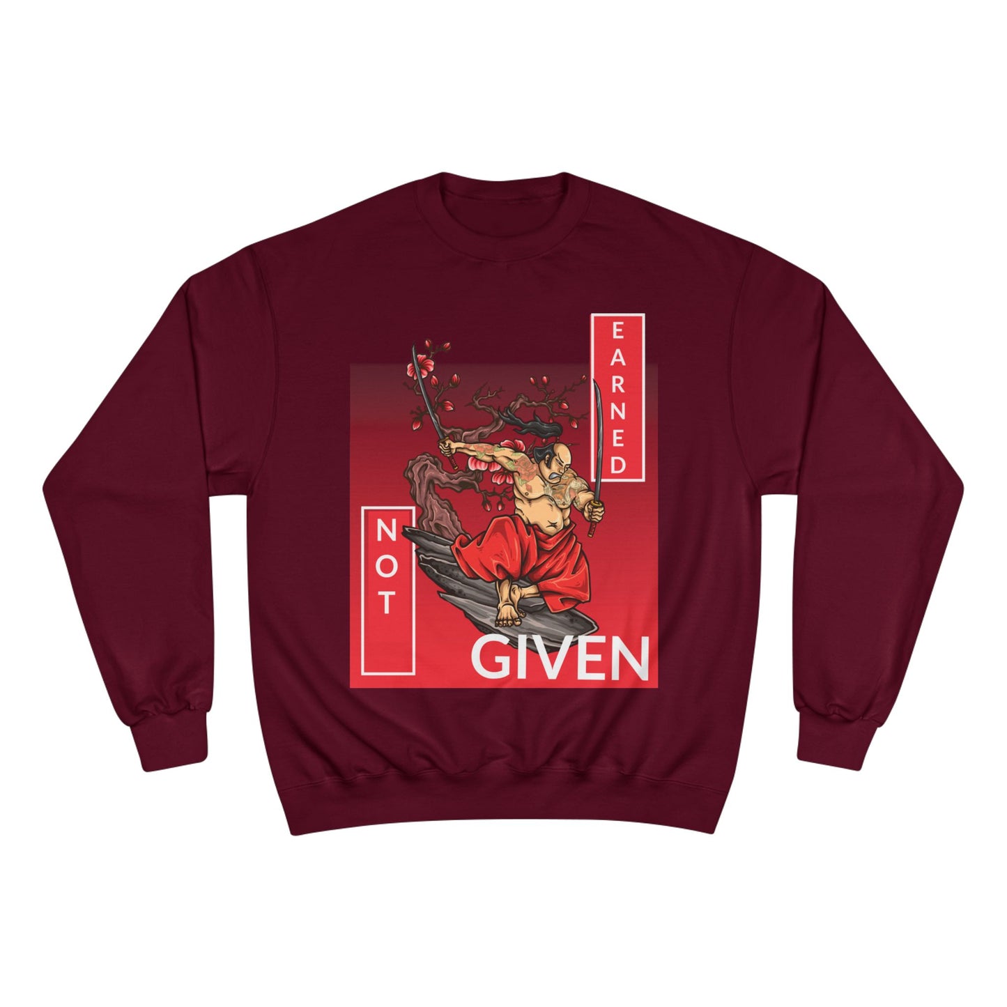 Champion sweatshirt™ Not Given Earned samurai illustration Sweatshirt | Japanese warrior, cherry blossom