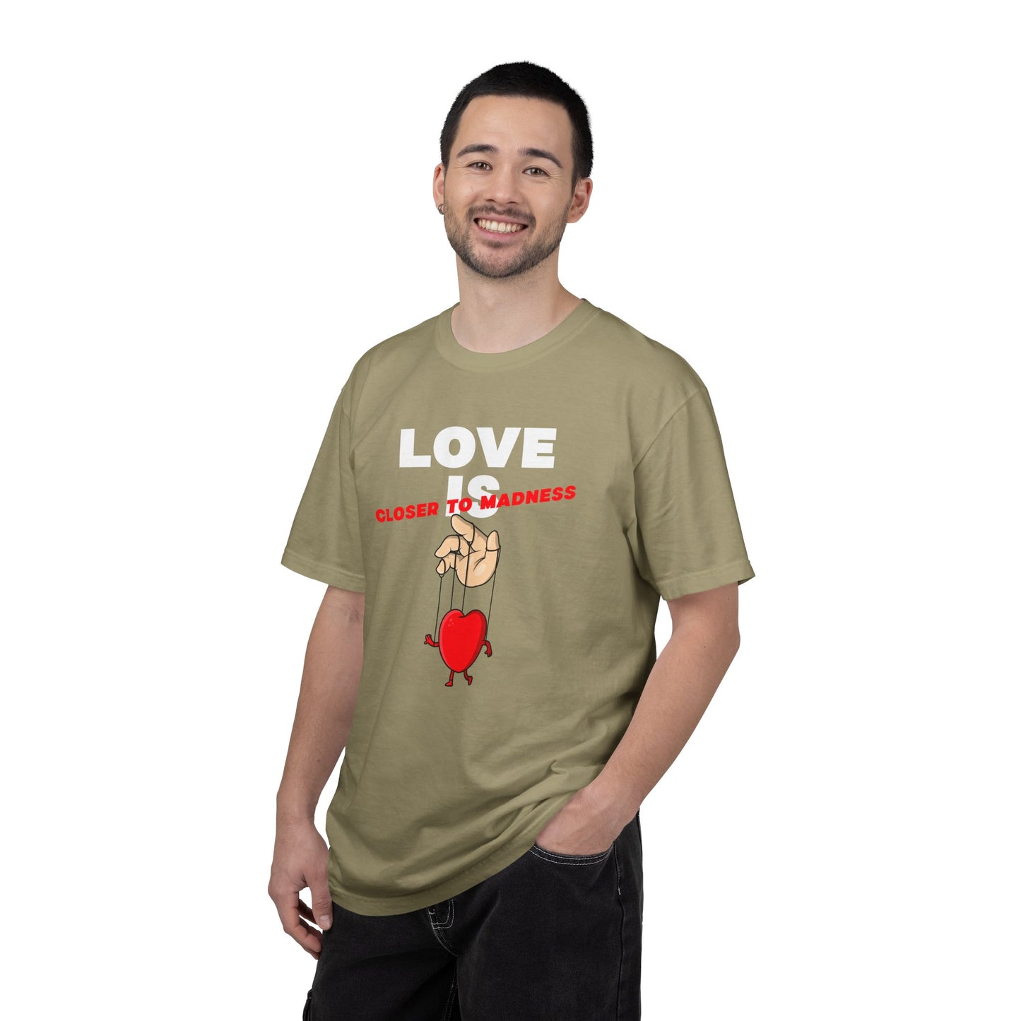 Love Is Closer to Sadness T-shirt | Heart Puppet Illustration