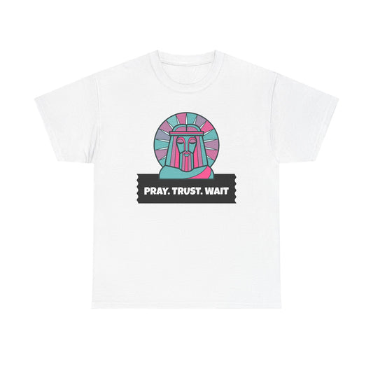 Spiritual Unisex Cotton Tee, Motivational Graphic Shirt, Pray Trust Wait Tee, Gifts for Him/Her, Casual Wear