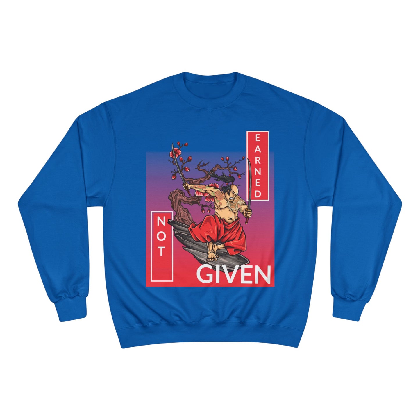 Champion sweatshirt™ Not Given Earned samurai illustration Sweatshirt | Japanese warrior, cherry blossom