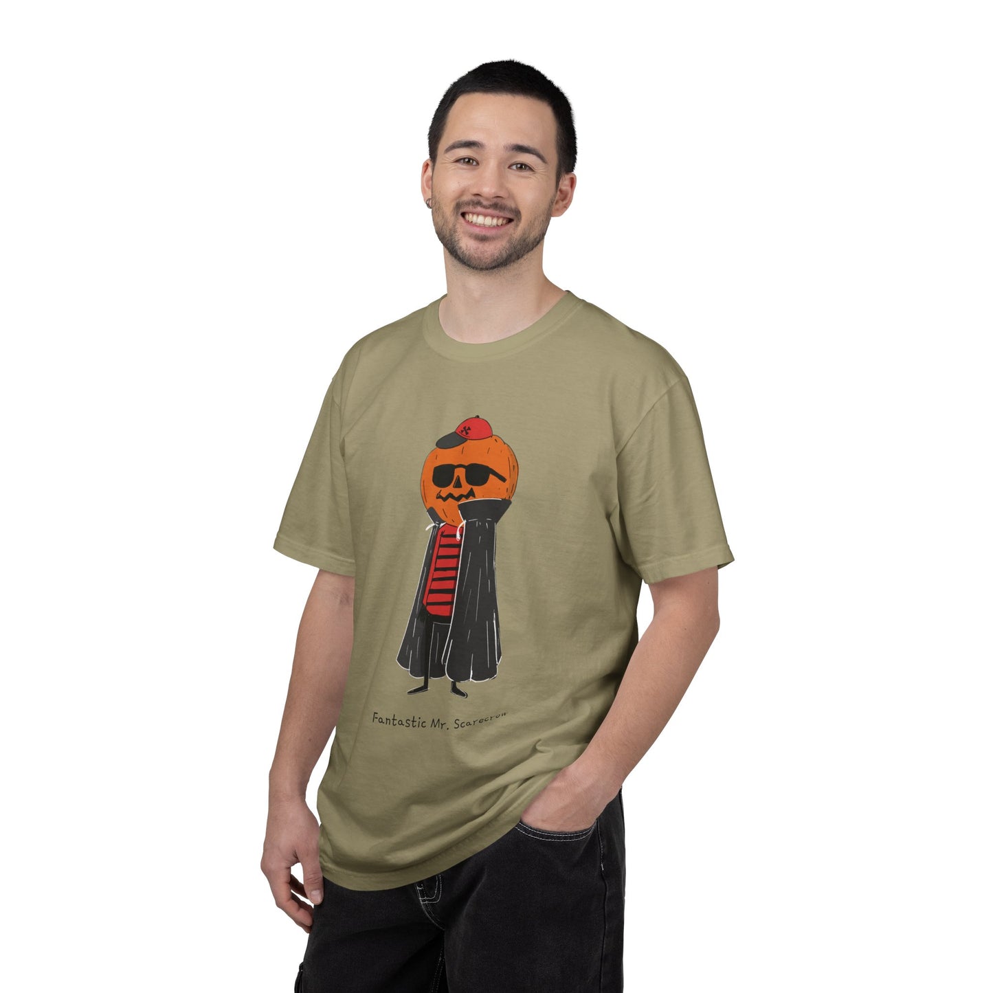 Funny Pumpkin Unisex Garment-Dyed T-shirt, Mr FANTASTIC scarecrow FOR HALLOWEEN, Fall Tee, Halloween Shirt, Pumpkin Costume, Autumn Apparel