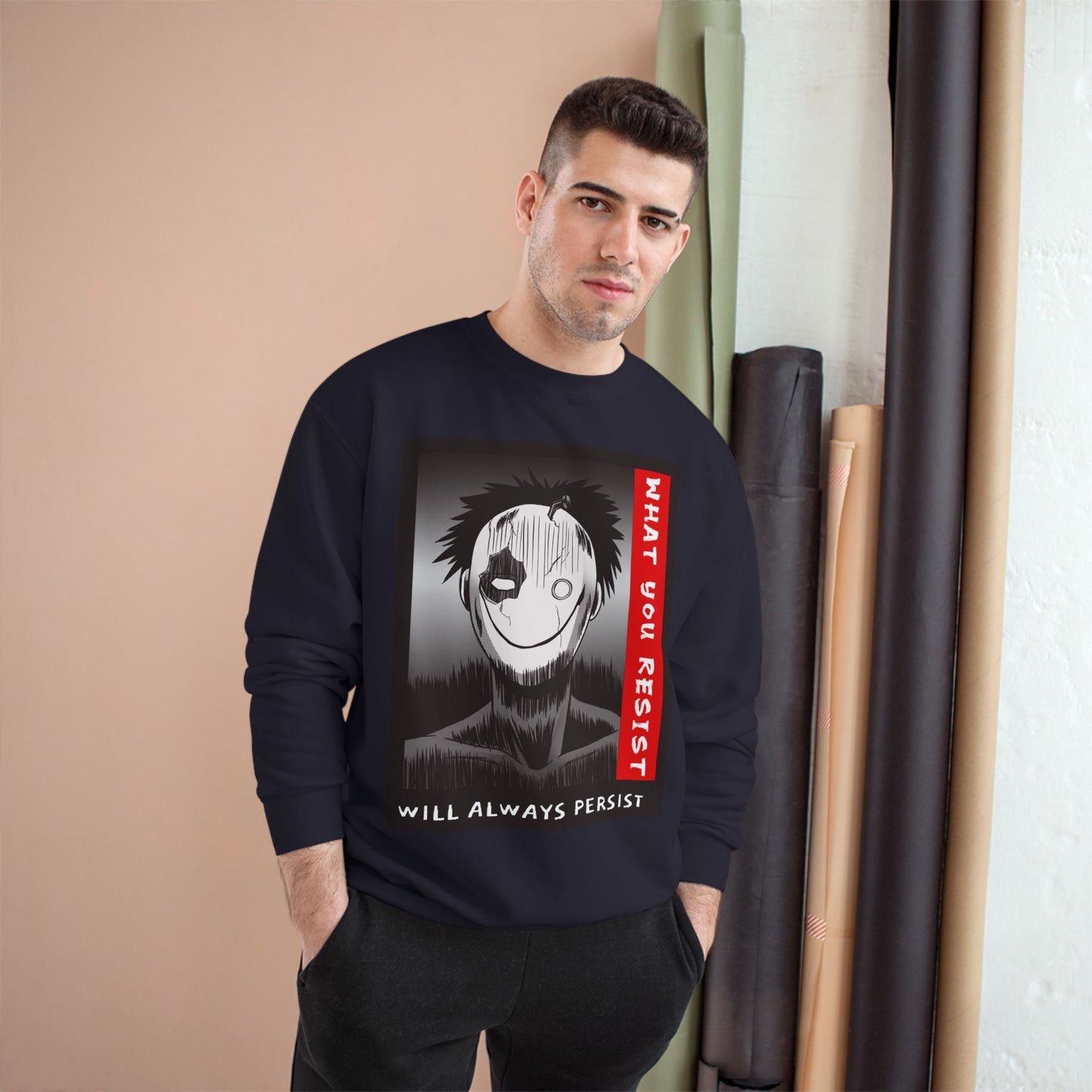 Creepy Smiling Mask Character Sweatshirt | "What You Resist" Graphic