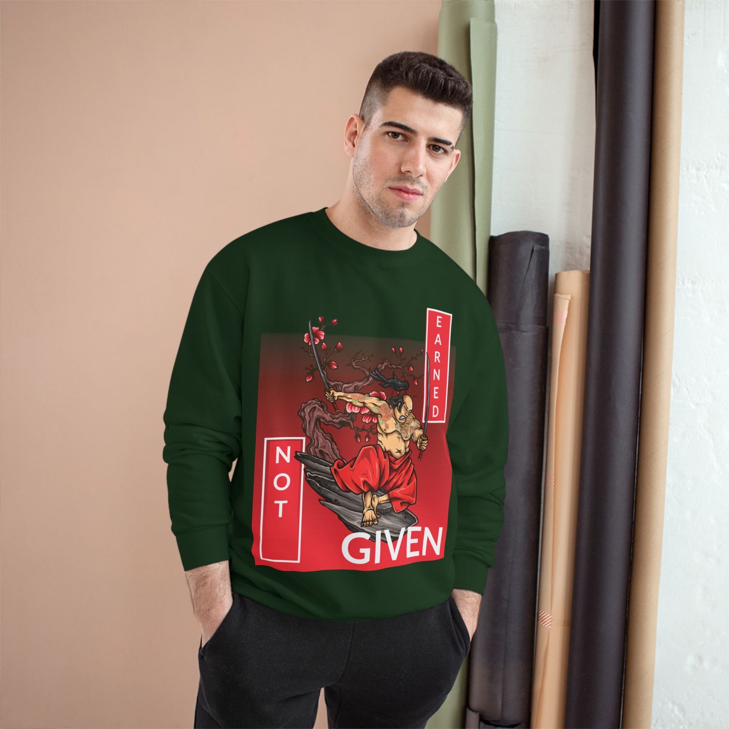 Champion sweatshirt™ Not Given Earned samurai illustration Sweatshirt | Japanese warrior, cherry blossom