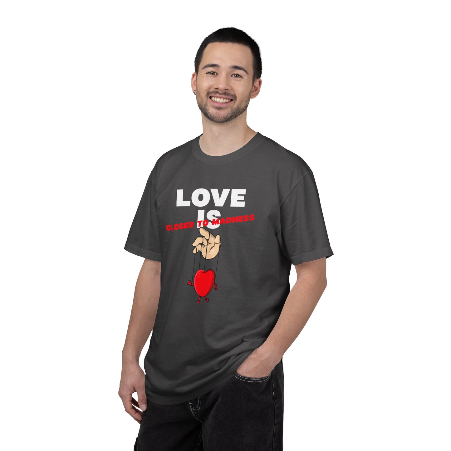 Love Is Closer to Sadness T-shirt | Heart Puppet Illustration
