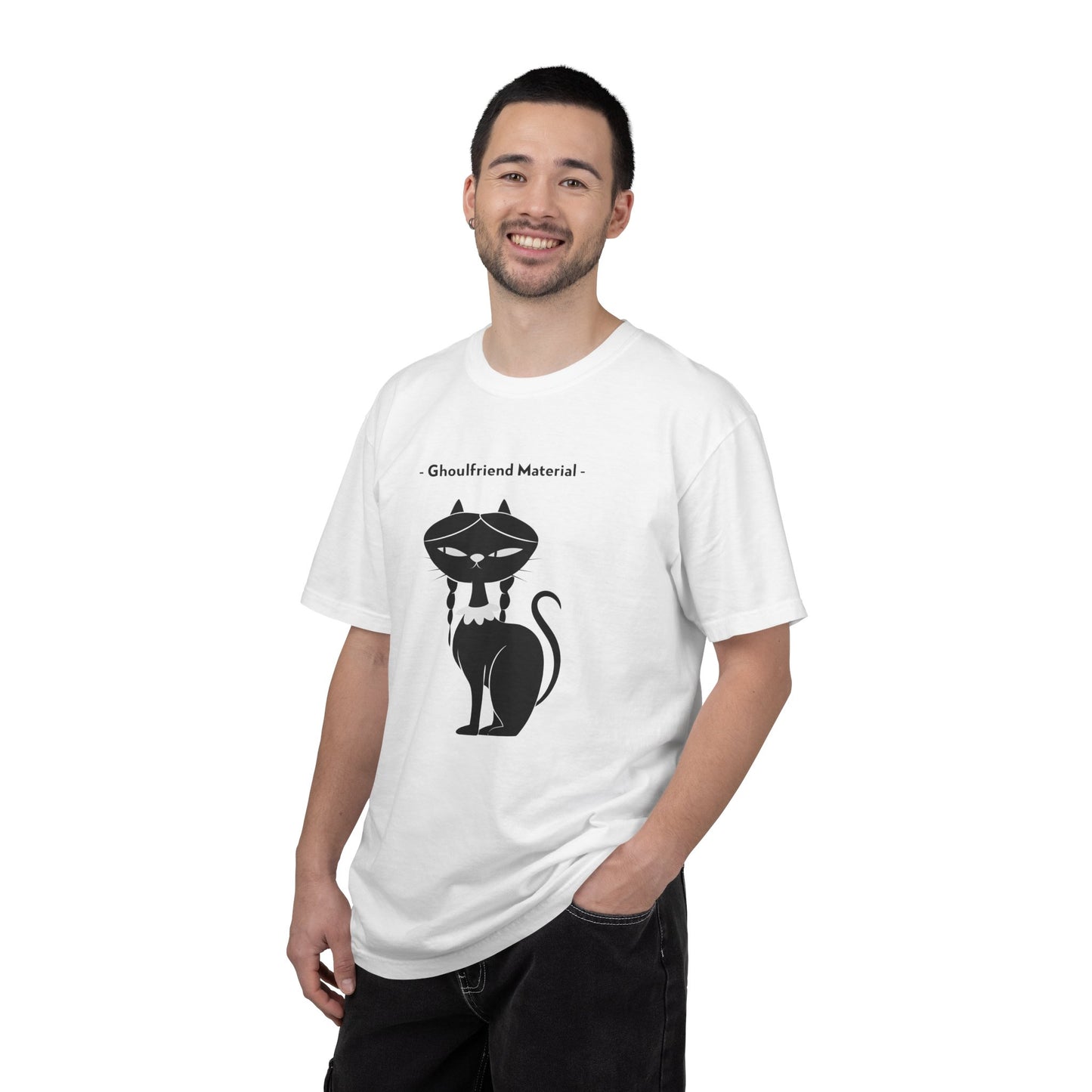 Ghouli-friend Material Cat T-Shirt, Unisex Horror Tee, Cute Cat Lover Gift, Halloween Apparel, Spooky Graphic Shirt