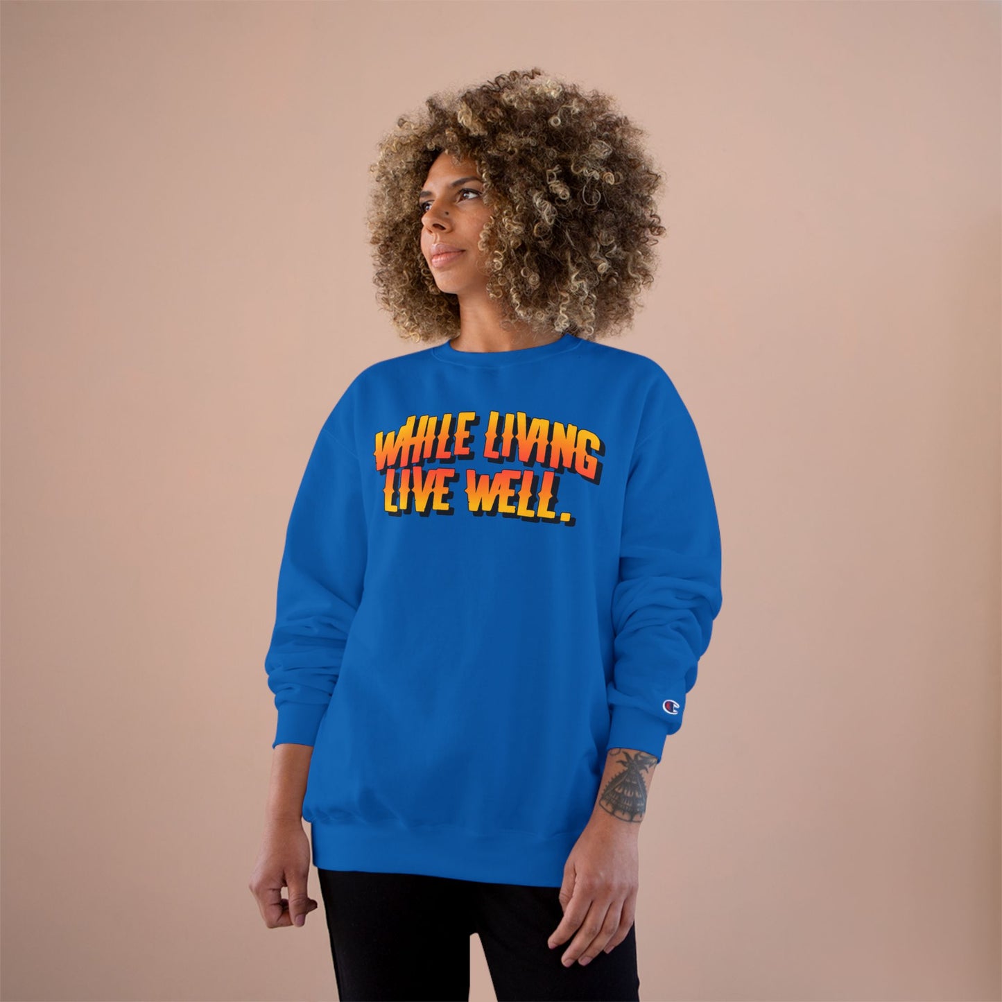 While Living Live Well sweatshirt | Retro 3D text, motivational slogan