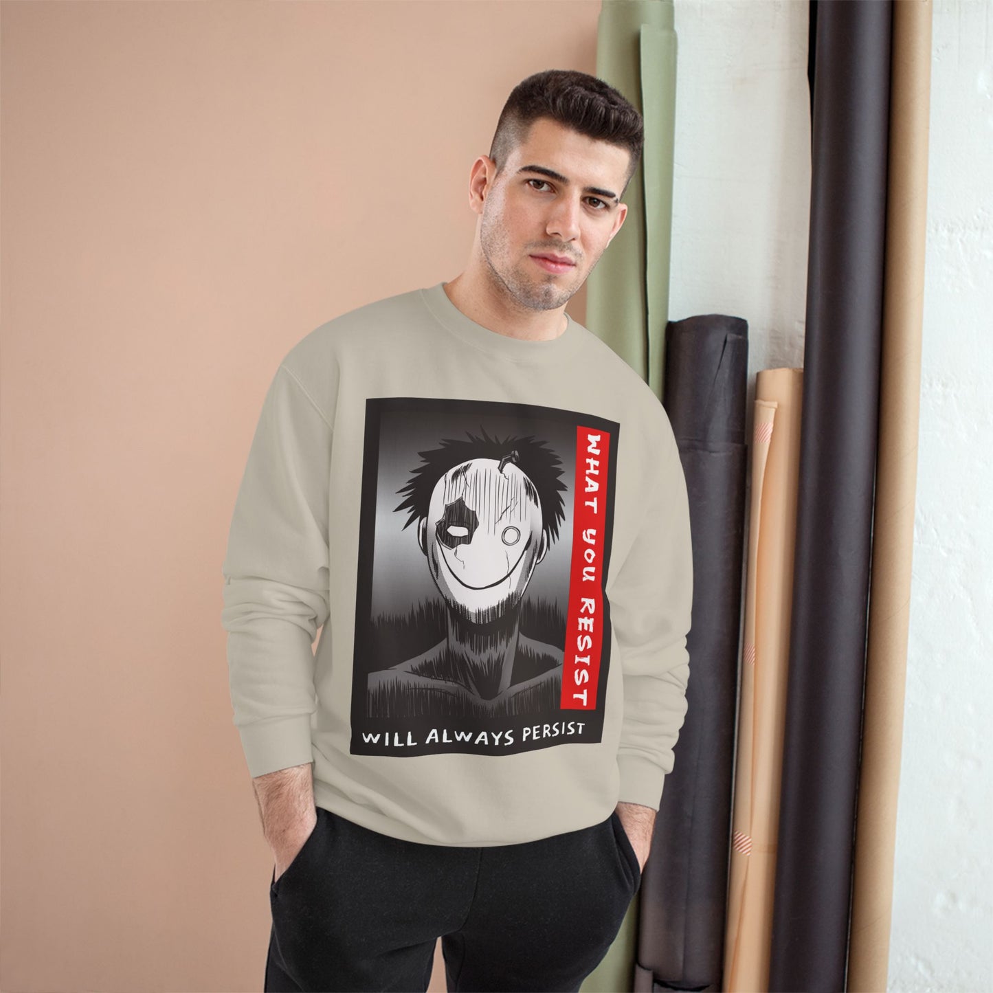 Creepy Smiling Mask Character Sweatshirt | "What You Resist" Graphic