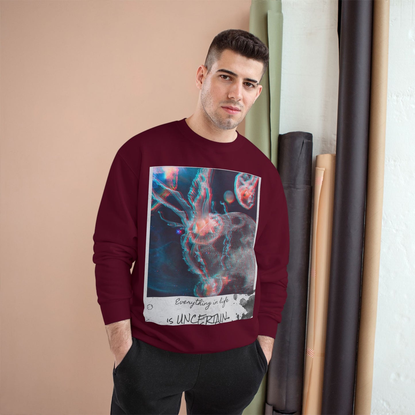 Jellyfish Polaroid Print Sweatshirt | Uncertain Life Quote