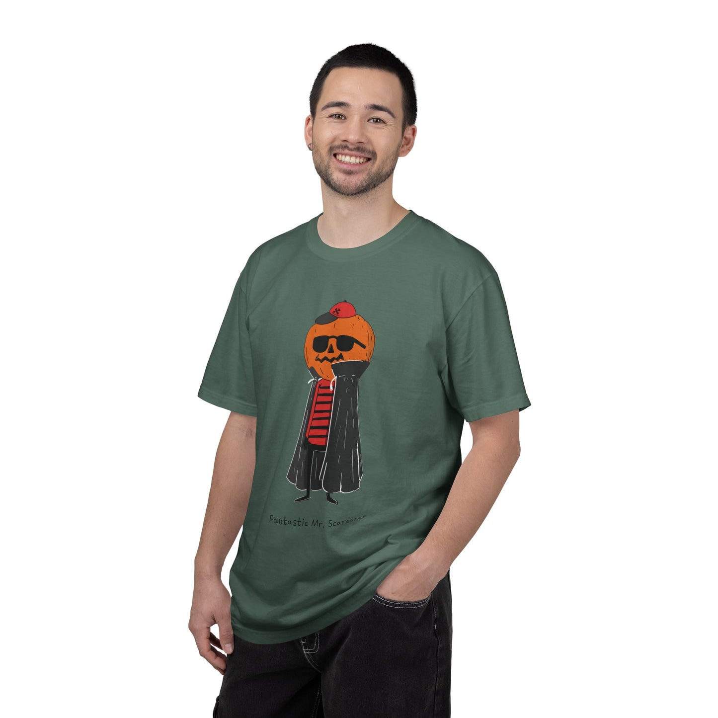 Funny Pumpkin Unisex Garment-Dyed T-shirt, Mr FANTASTIC scarecrow FOR HALLOWEEN, Fall Tee, Halloween Shirt, Pumpkin Costume, Autumn Apparel