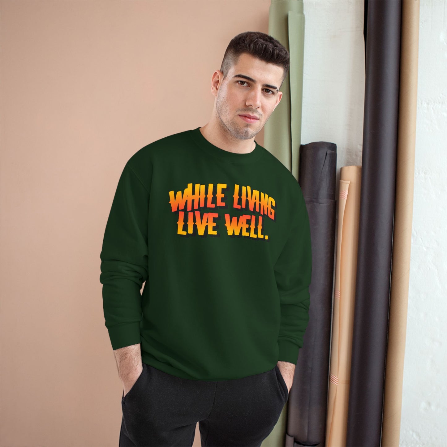 While Living Live Well sweatshirt | Retro 3D text, motivational slogan