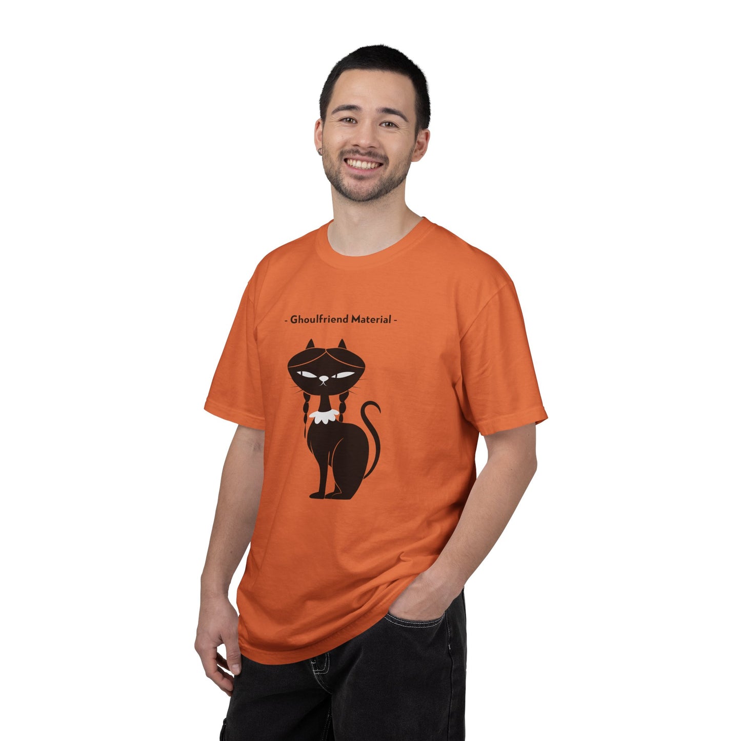Ghouli-friend Material Cat T-Shirt, Unisex Horror Tee, Cute Cat Lover Gift, Halloween Apparel, Spooky Graphic Shirt