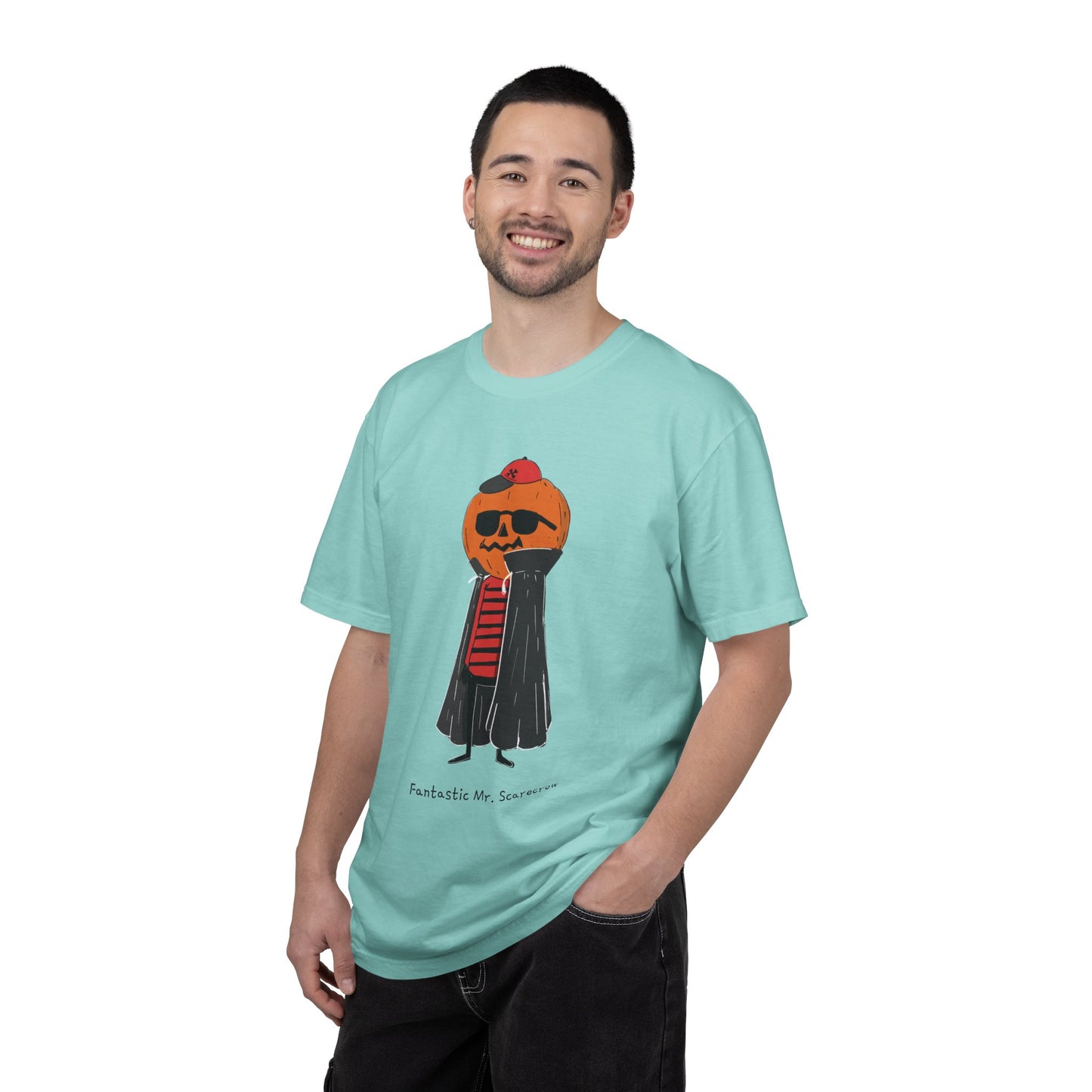 Funny Pumpkin Unisex Garment-Dyed T-shirt, Mr FANTASTIC scarecrow FOR HALLOWEEN, Fall Tee, Halloween Shirt, Pumpkin Costume, Autumn Apparel